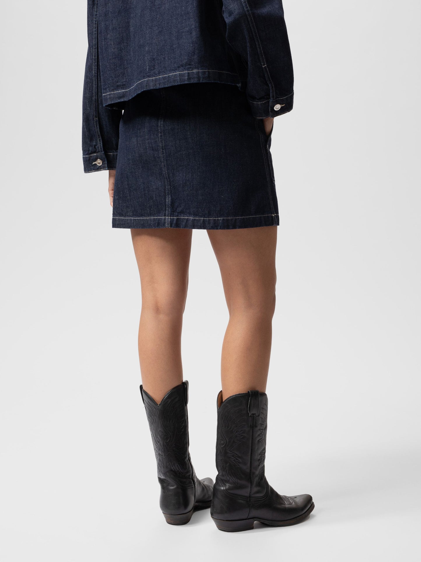 Elvy Workwear Denim Skirt, Dark Blue