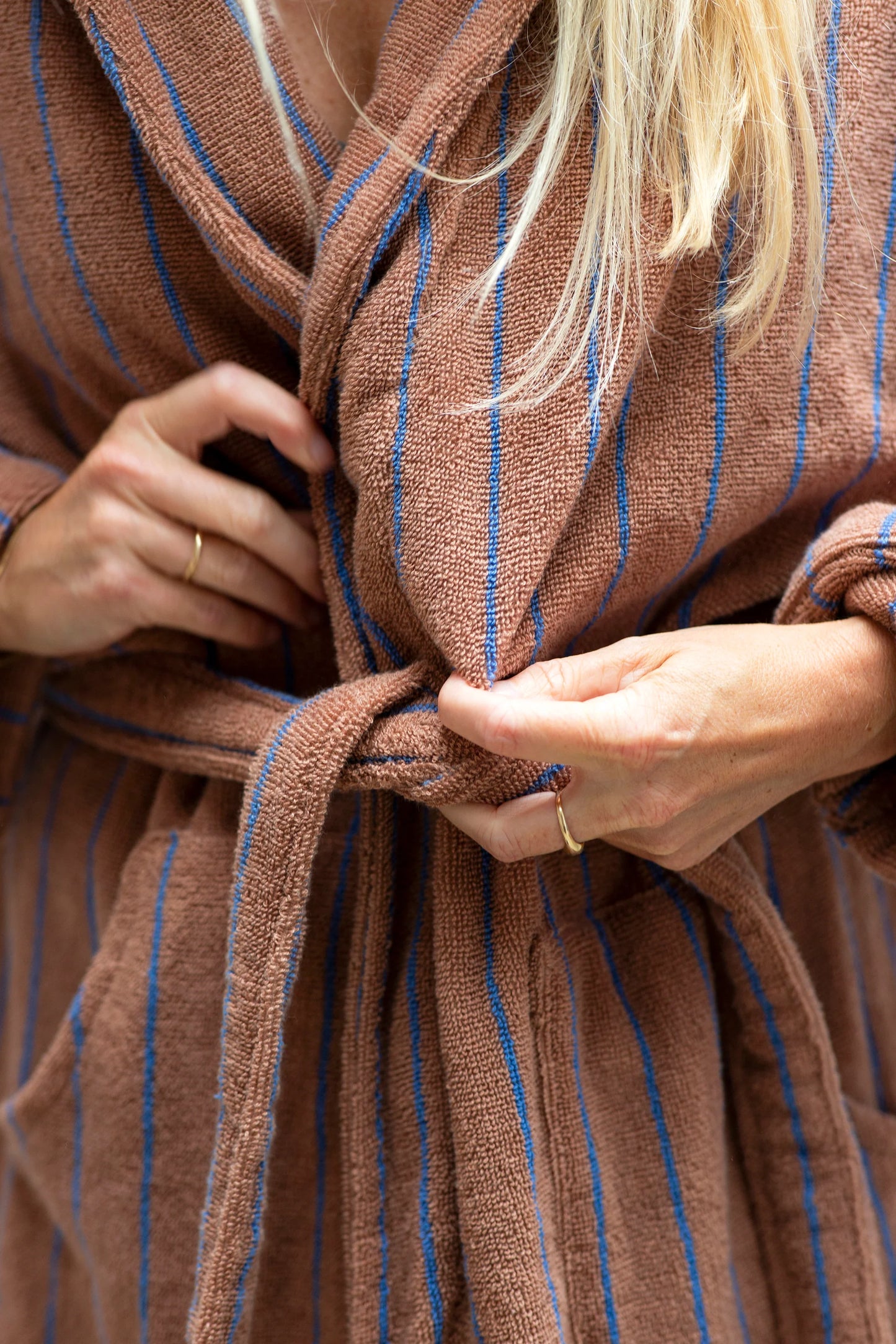 Naram Bathrobe, Camel & Ultramarine Blue