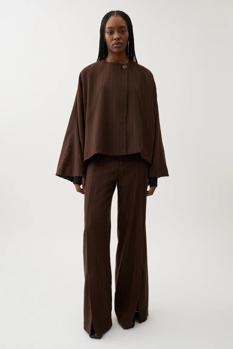 Cleo Pinstripe Blazer, Chicory Coffee