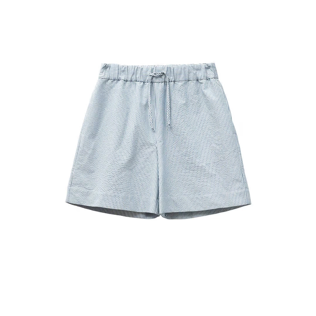 Vacant Shorts Seersucker Blue/White Stripe