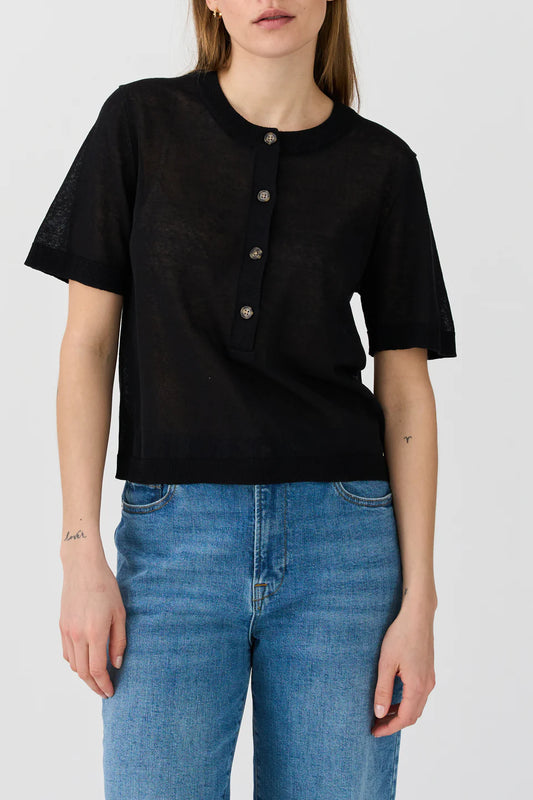 Ava Placket Knit Black