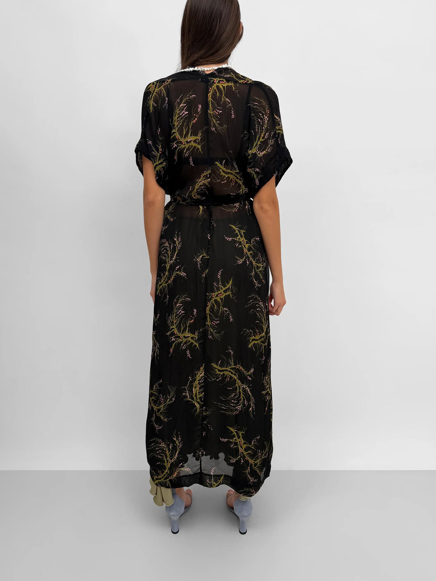 Olympia Wrap Caftan Dress, Black/Olive