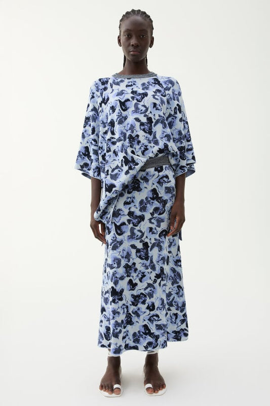 Flora Knitted Skirt Sweet Violet Ditsy Blue