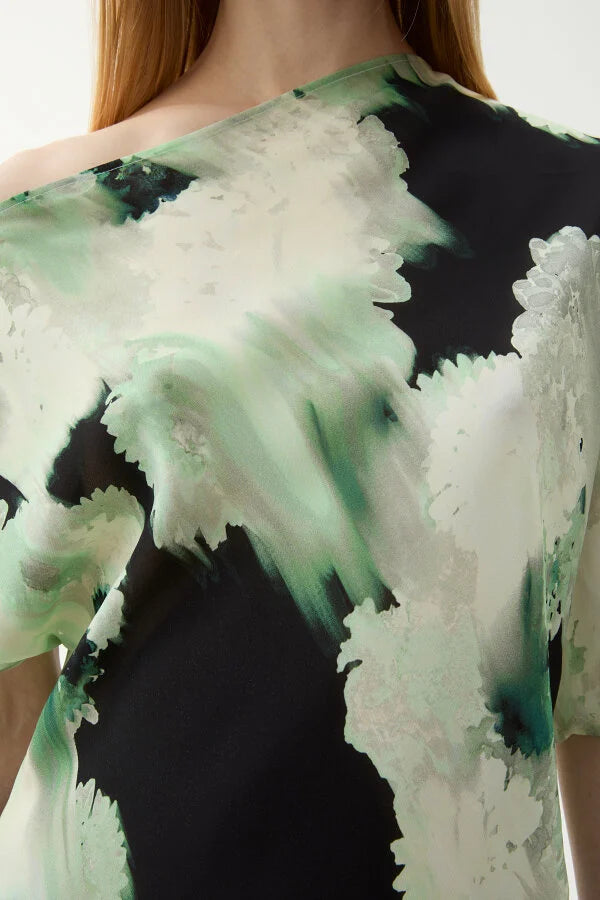 Bono Blouse, Blurry Flower Green