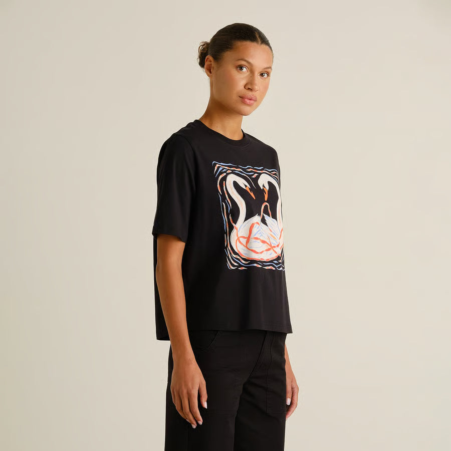 T-shirt Vadstena Painted Swans, Black