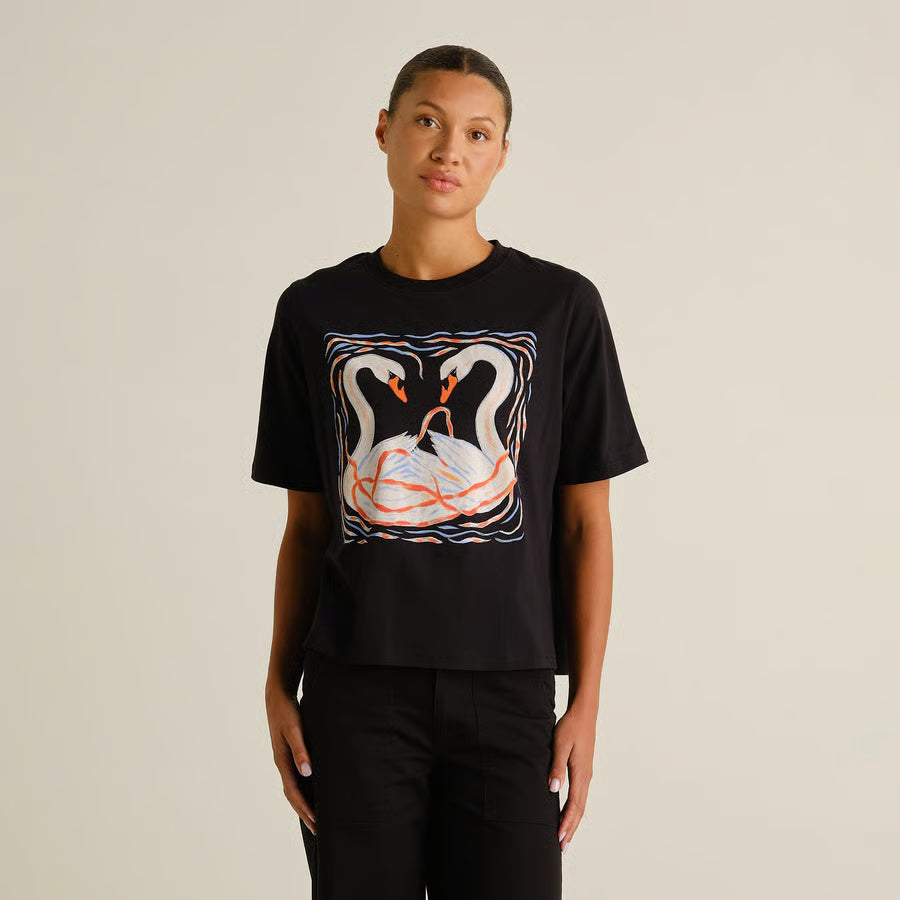 T-shirt Vadstena Painted Swans, Black