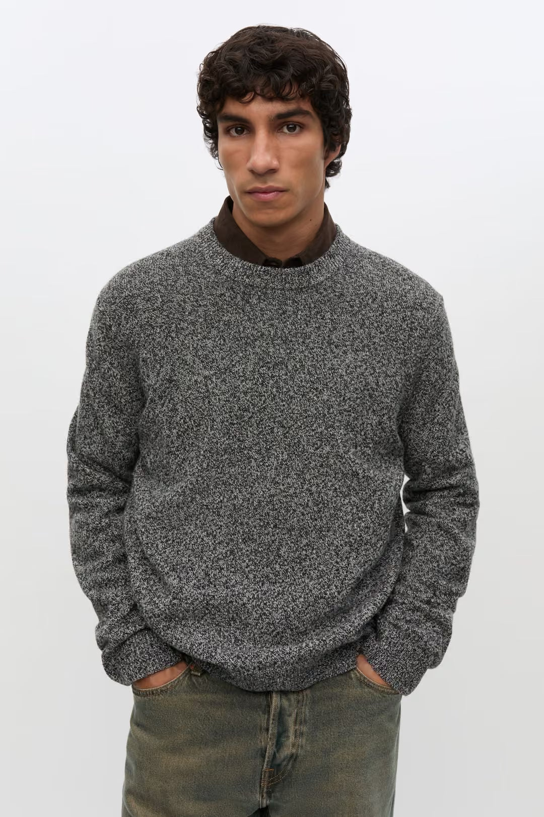 Isak Knit Sweater, Black White Mel