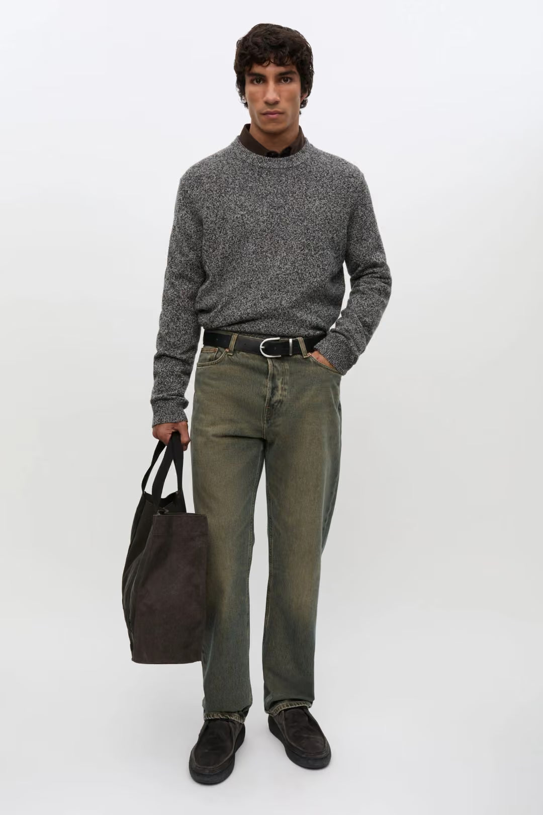 Isak Knit Sweater, Black White Mel