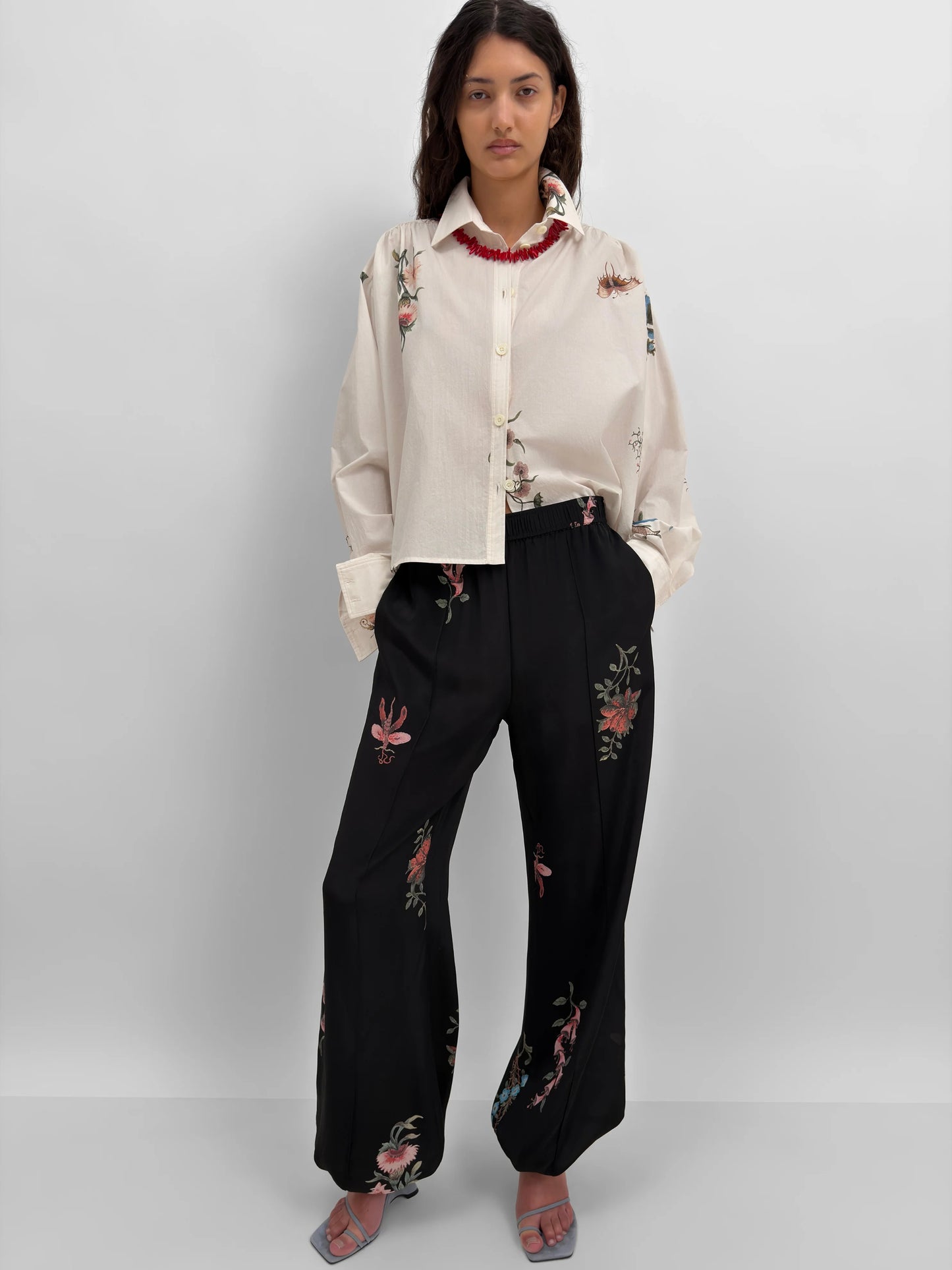 Taylor Poplin Cropped Shirt, Cream Multi