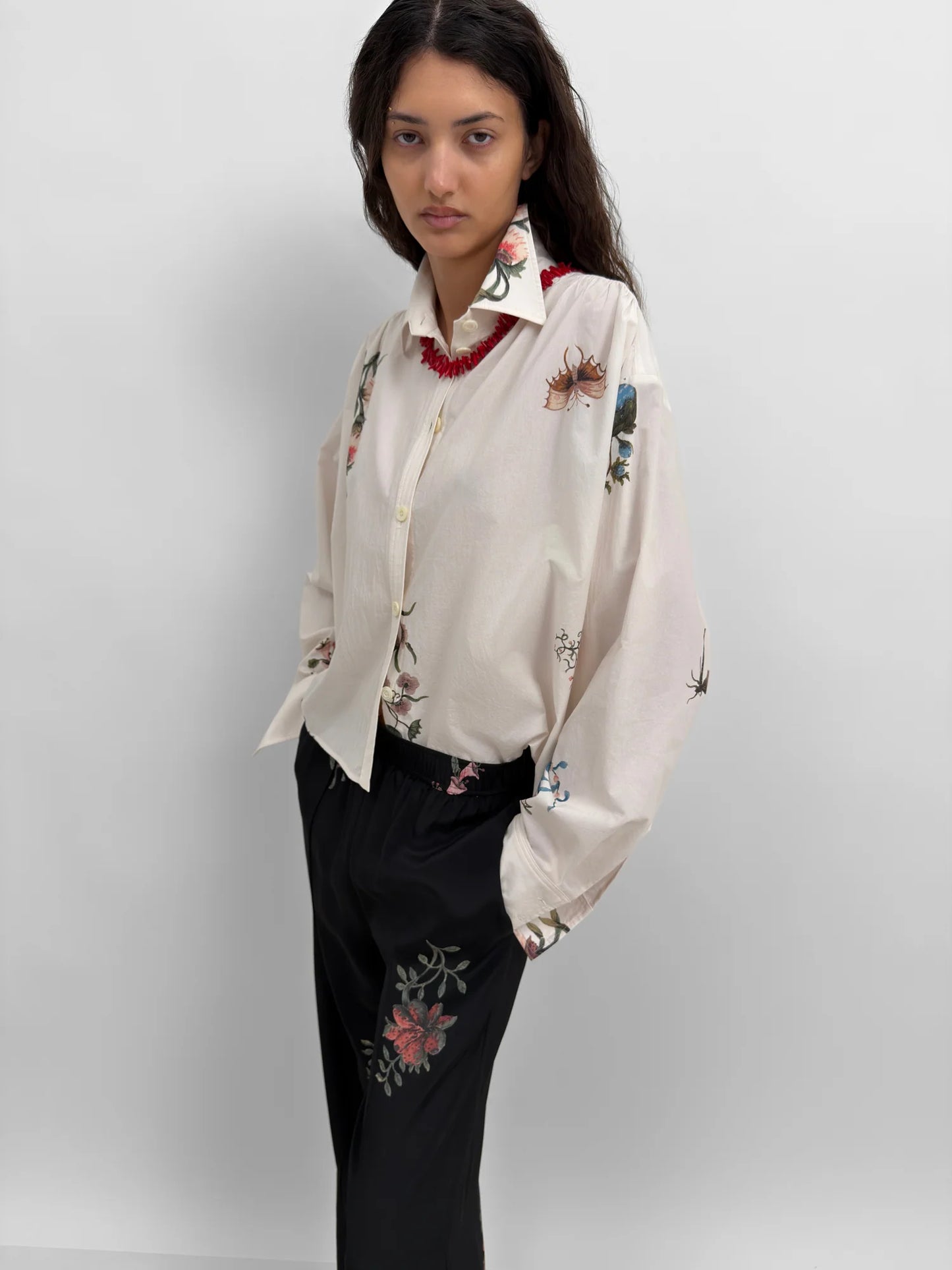 Taylor Poplin Cropped Shirt, Cream Multi