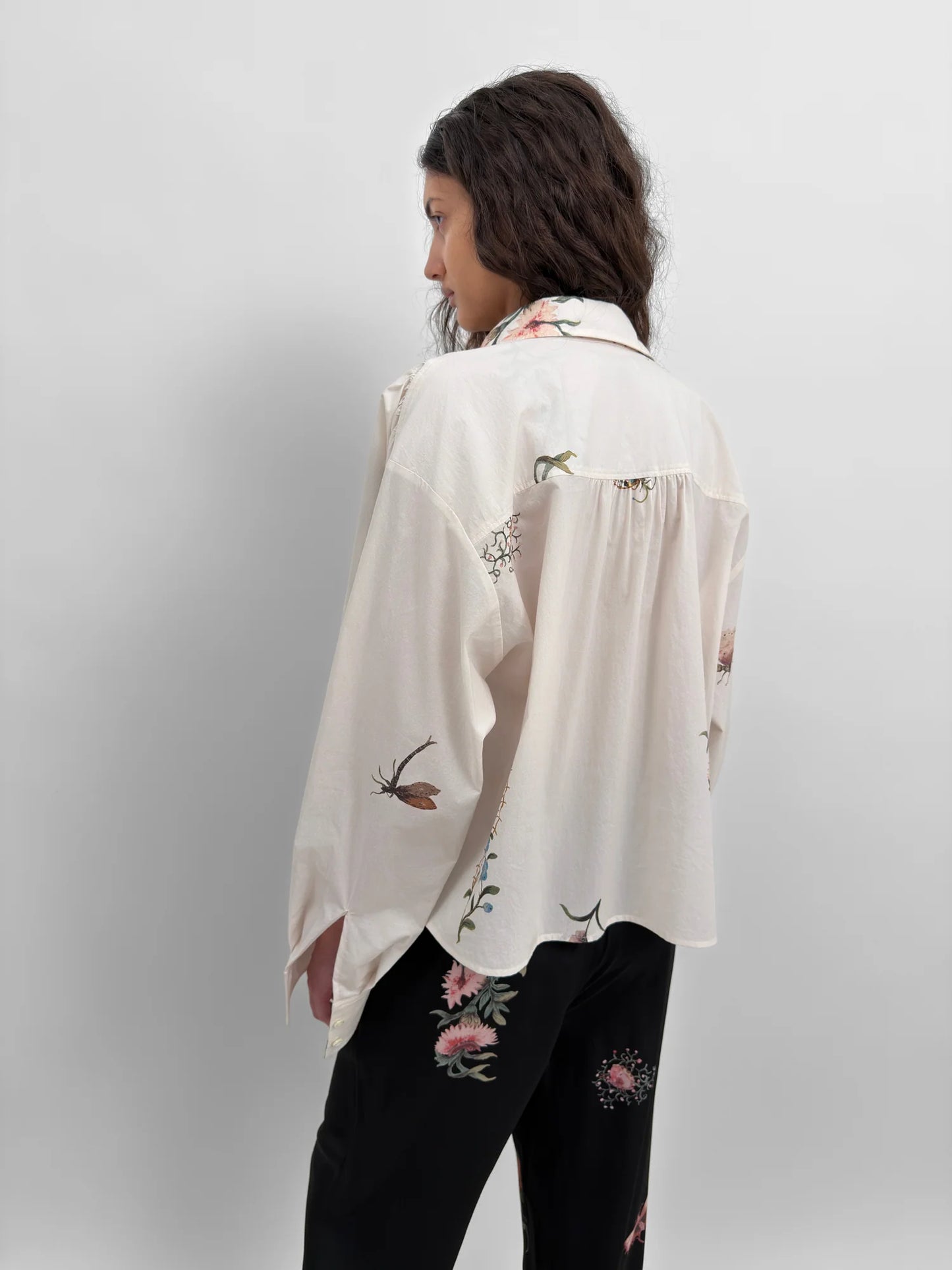 Taylor Poplin Cropped Shirt, Cream Multi