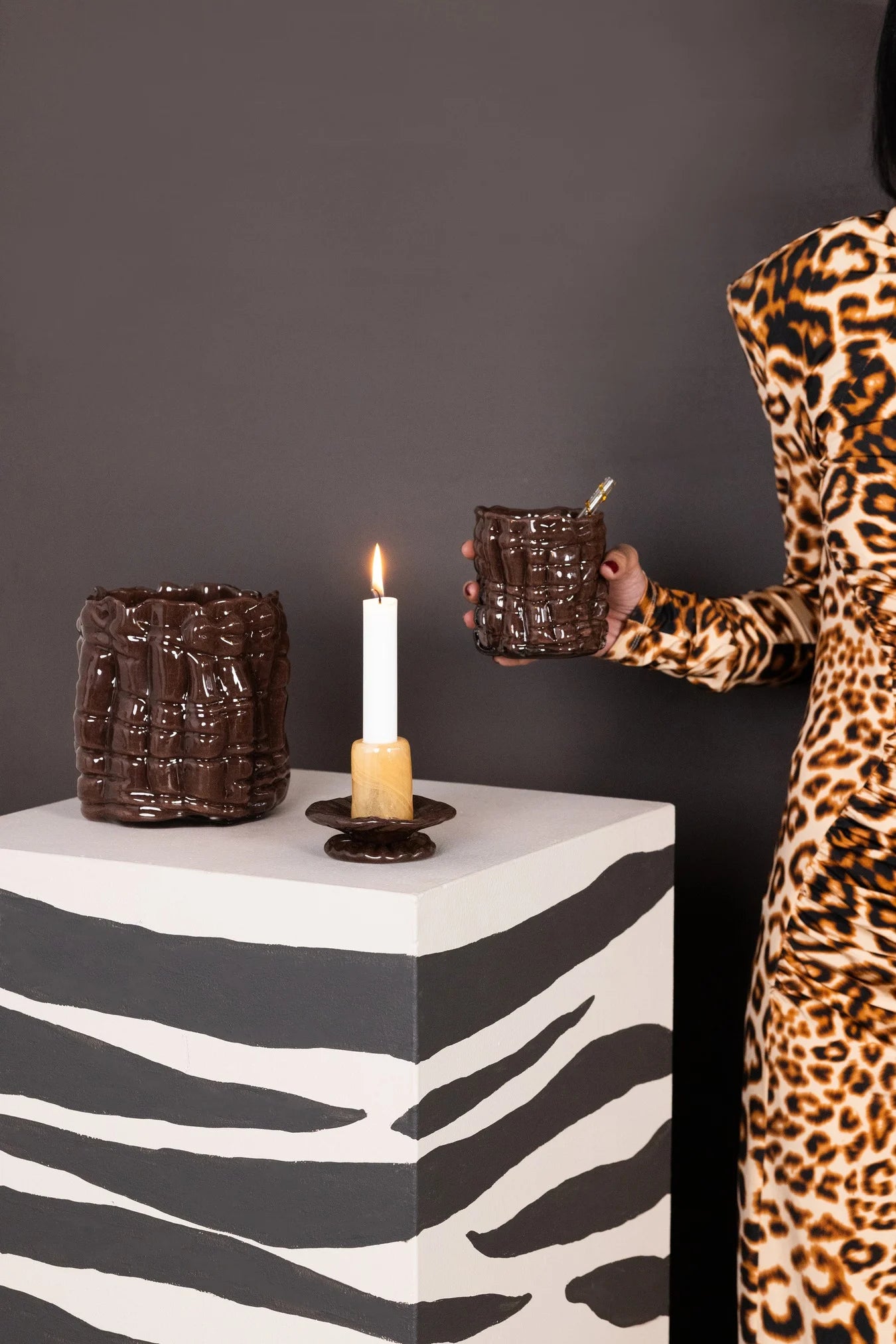 Ljusstake Lara XS, Orange/Brun