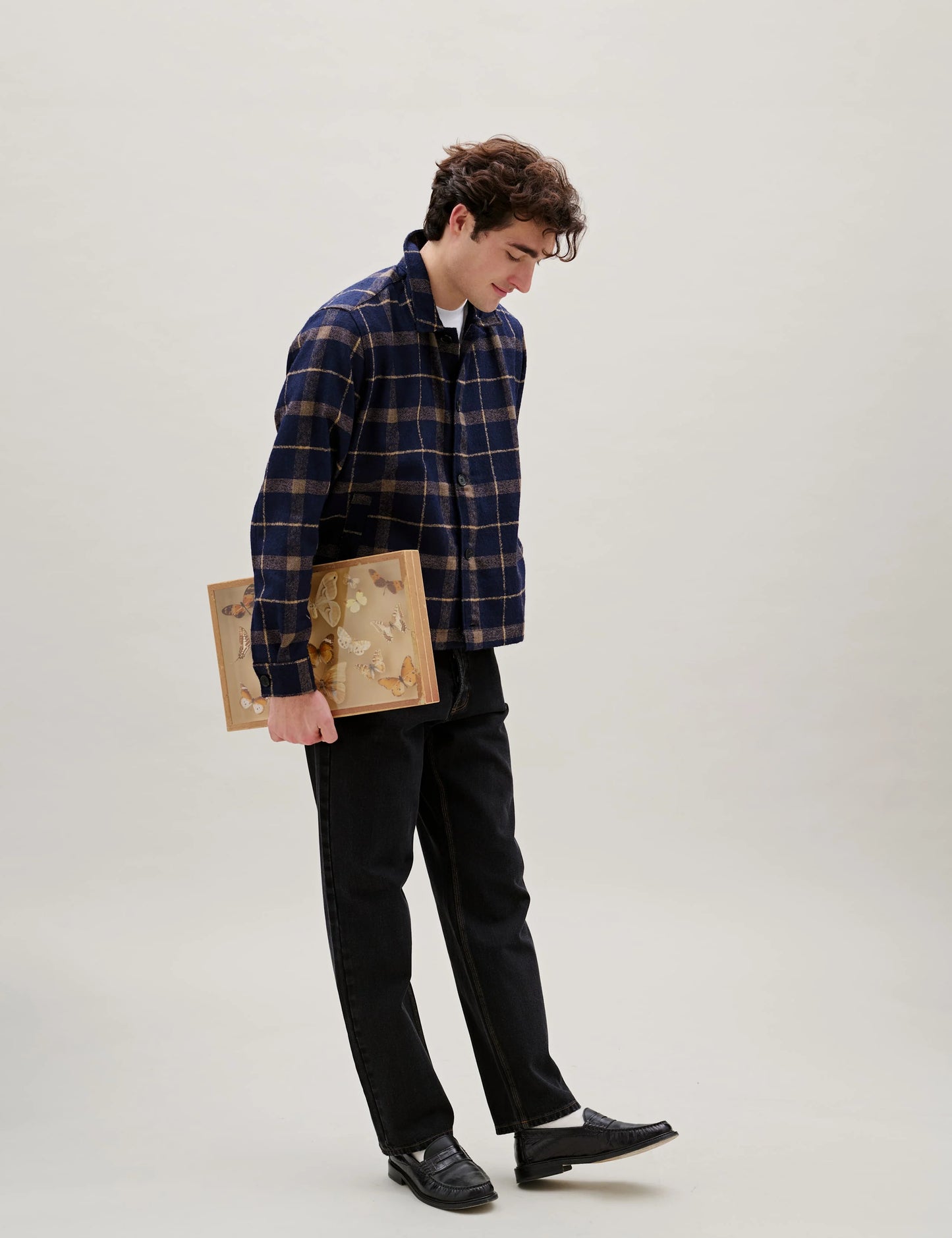 Sun Wool Relaxed Fit Check Overshirt, Navy