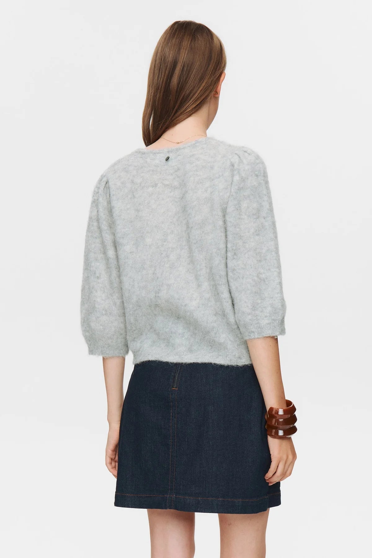 Nusuri Brushed SS Cardigan, Light Grey Mel