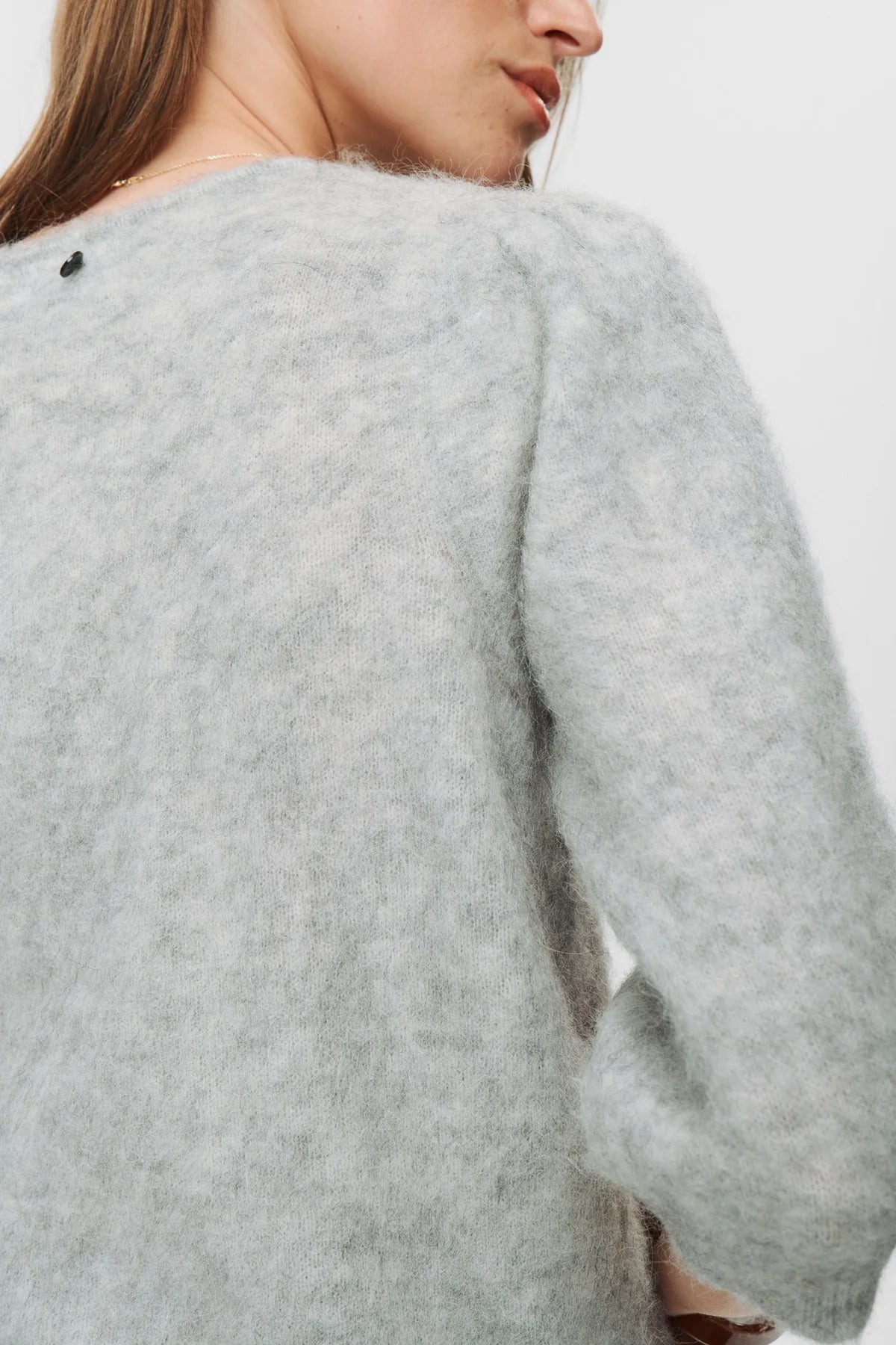Nusuri Brushed SS Cardigan, Light Grey Mel