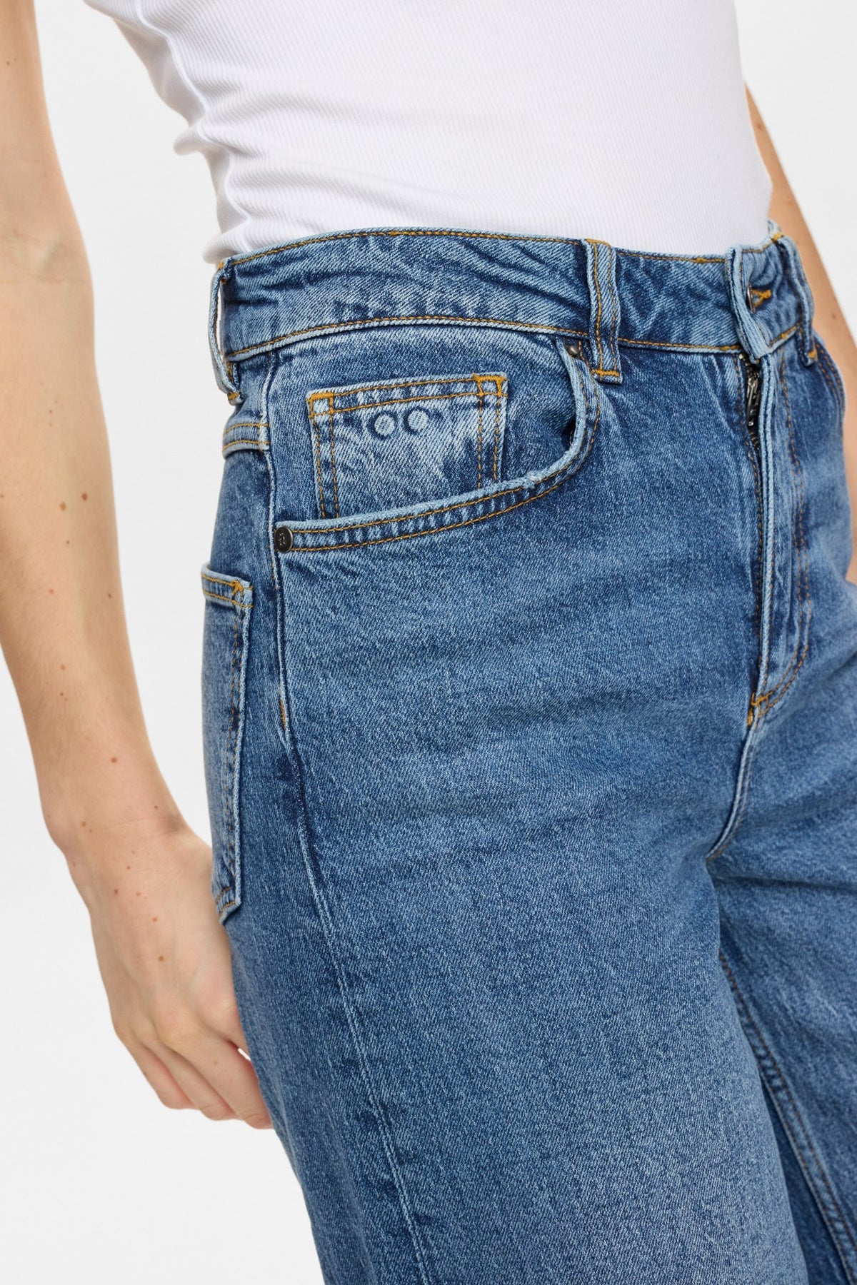 Nupisa Hr Wide Jeans, Medium Blue Denim