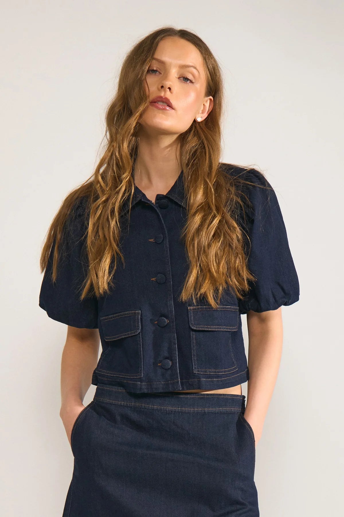 Nualetta SS Shirt, Dark Blue Denim