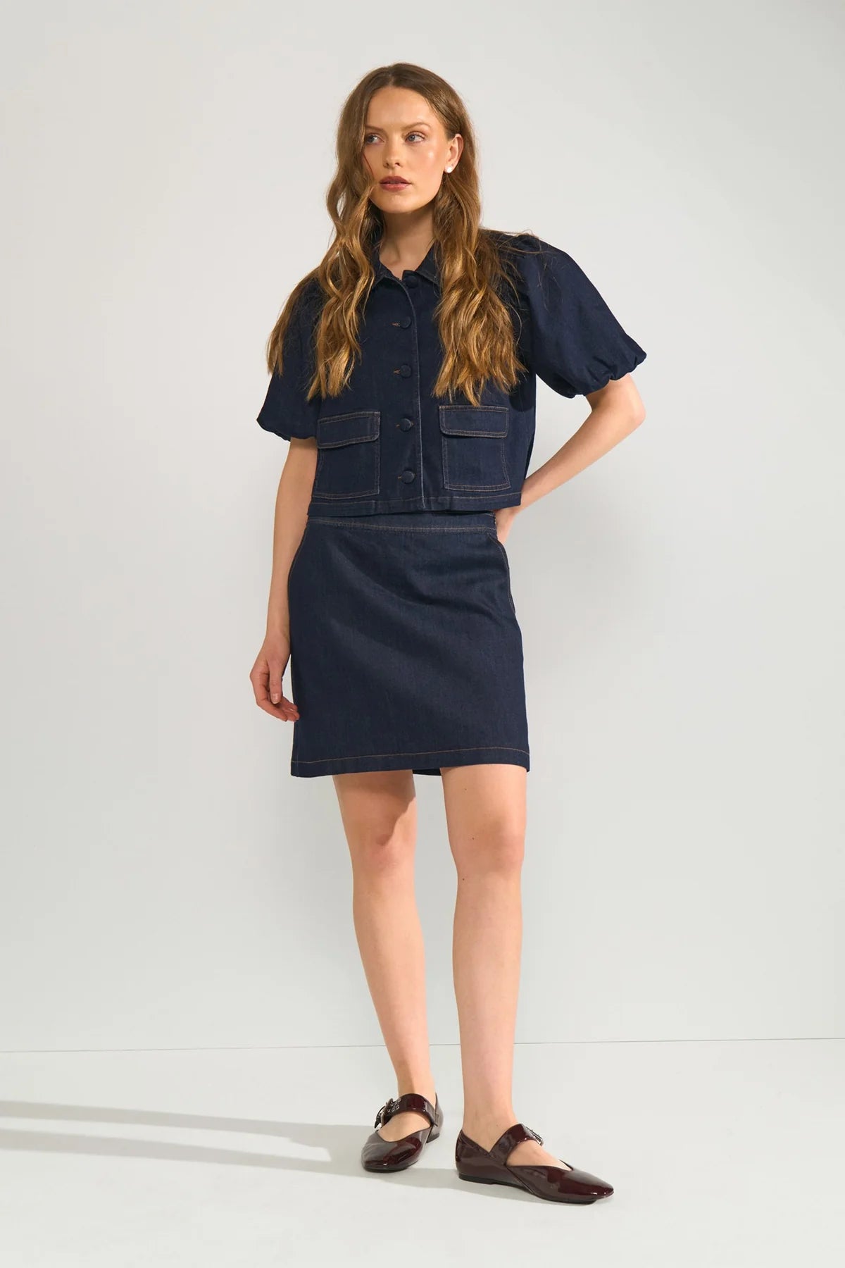 Nualetta SS Shirt, Dark Blue Denim