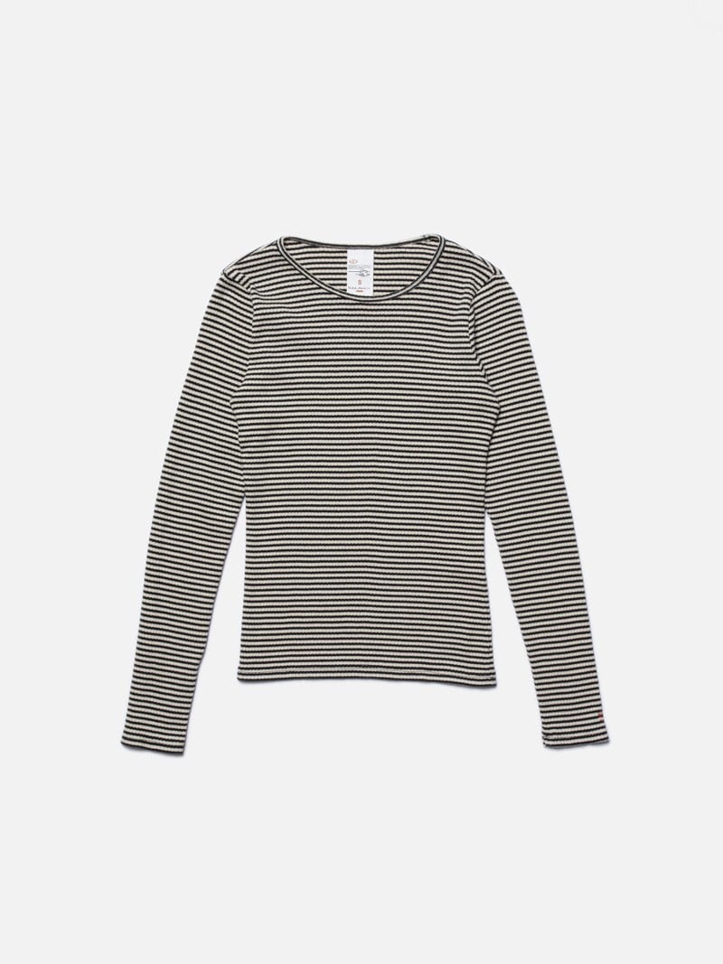 Jessy Striped Rib LS T-shirt, Ecru/Black