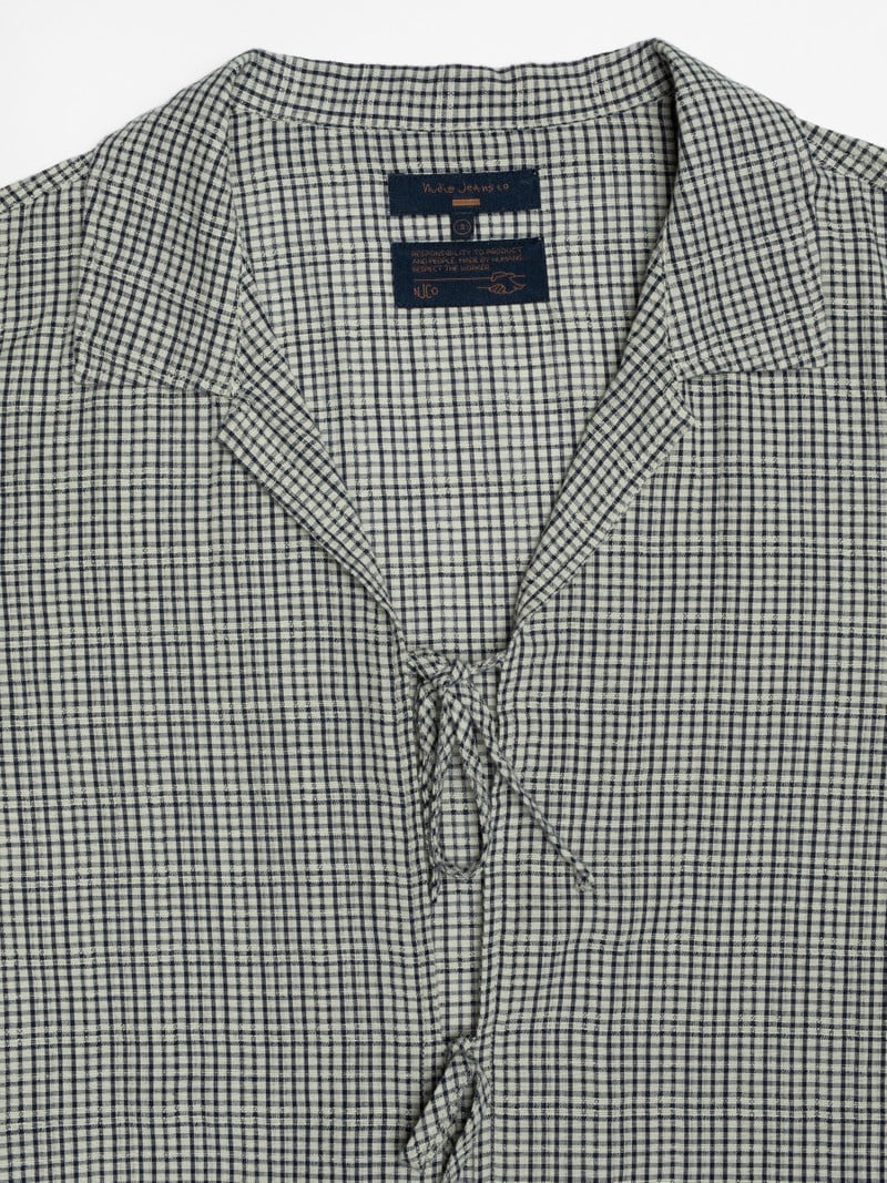 Moa Tie Check Indigo Blouse, Blue