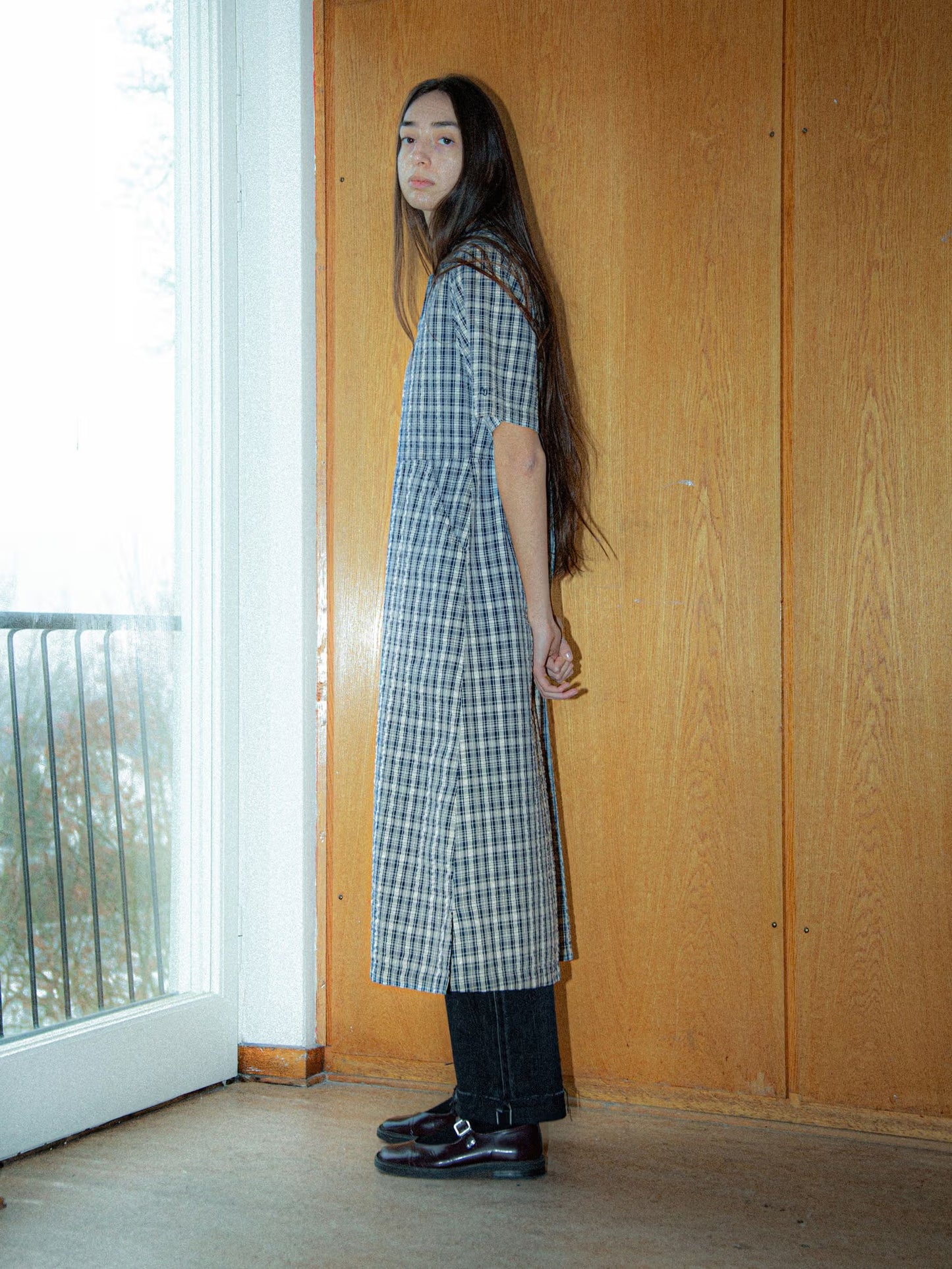 Ronja Dress Indigo Seersucker, Blue/Offwhite