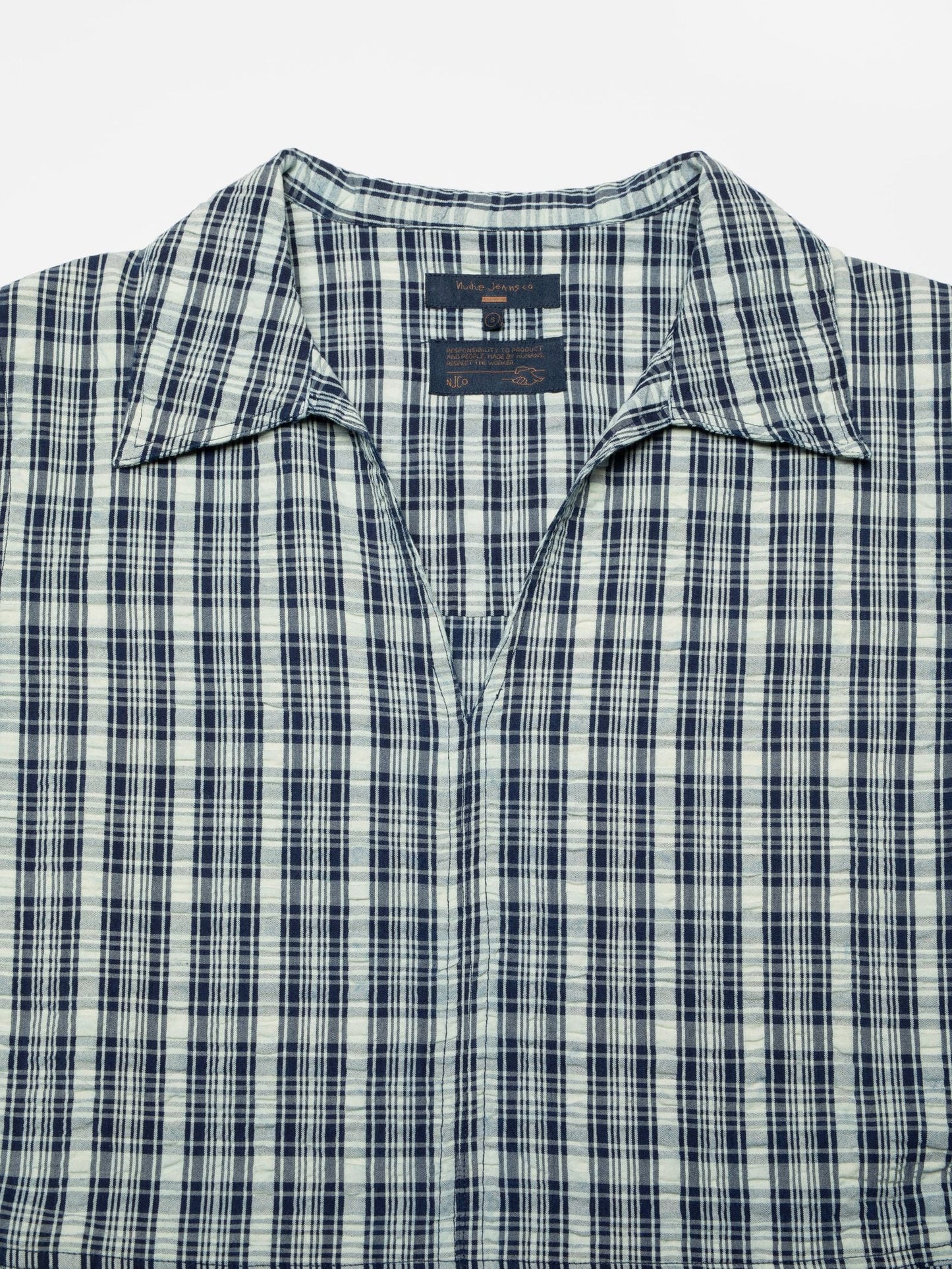 Ronja Dress Indigo Seersucker, Blue/Offwhite