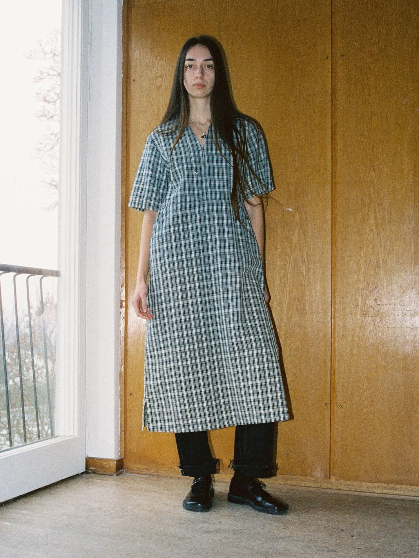 Ronja Dress Indigo Seersucker, Blue/Offwhite