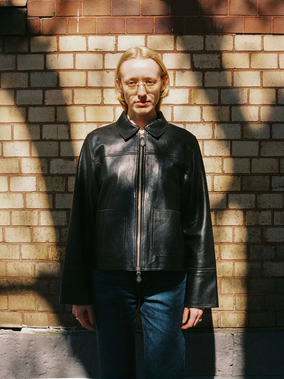 Anja Zip Jacket Leather, Black
