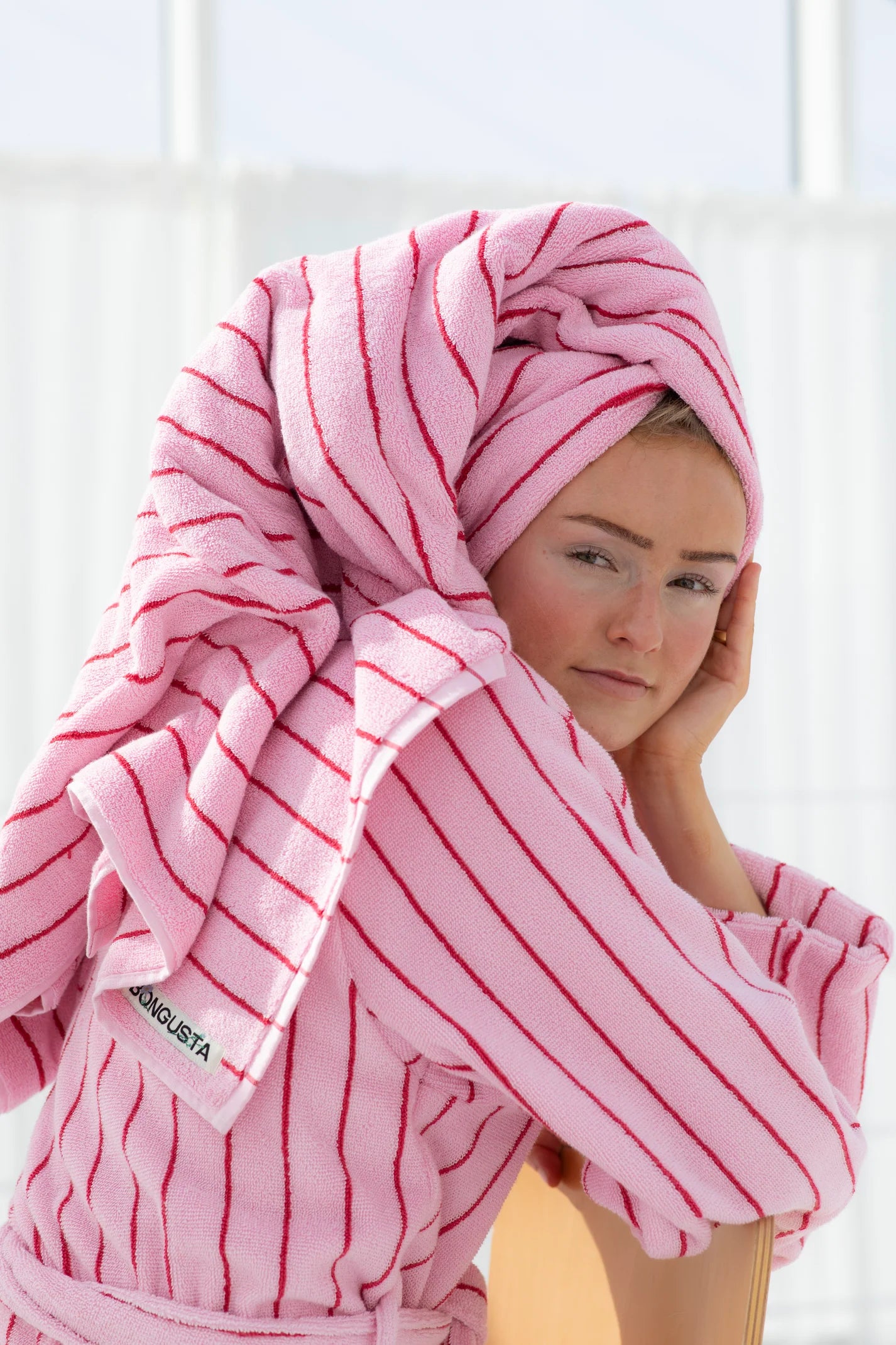Naram Bath Towel, Baby Pink & Ski Patrol Red