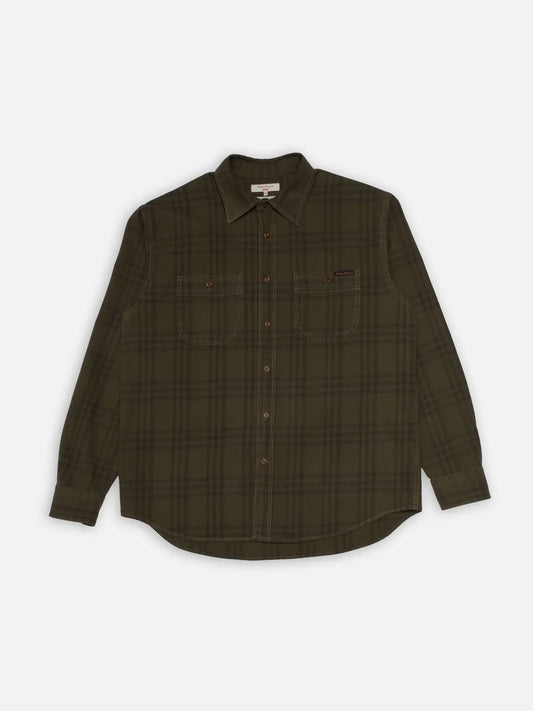 Julian Worker Plaid Check Shirt Olive
