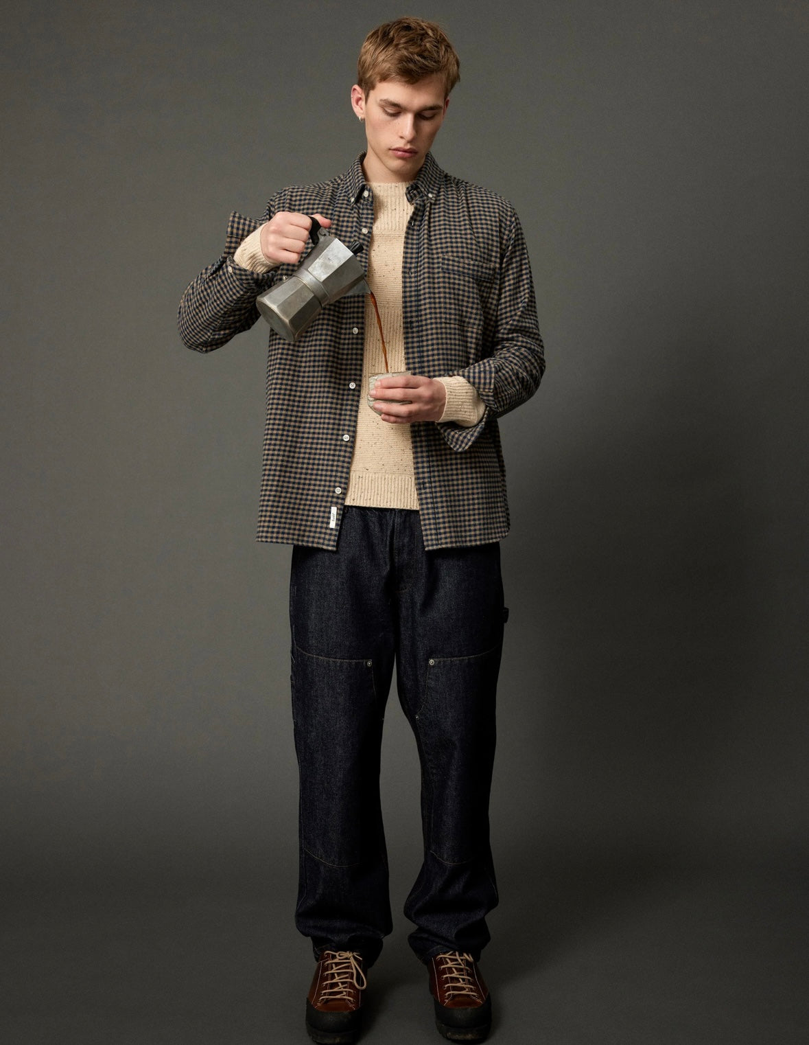 Creek Flannel Shirt, Burnt Khaki/Navy