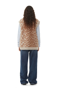 Leopard Jacquard Oversized Väst, Timber Wolf