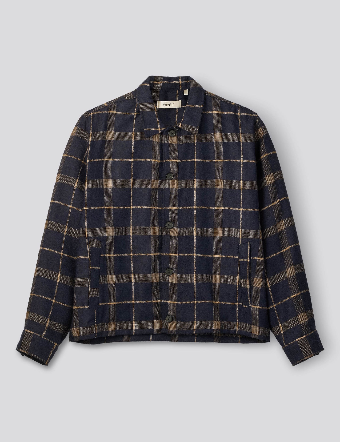Sun Wool Relaxed Fit Check Overshirt Navy, Forét