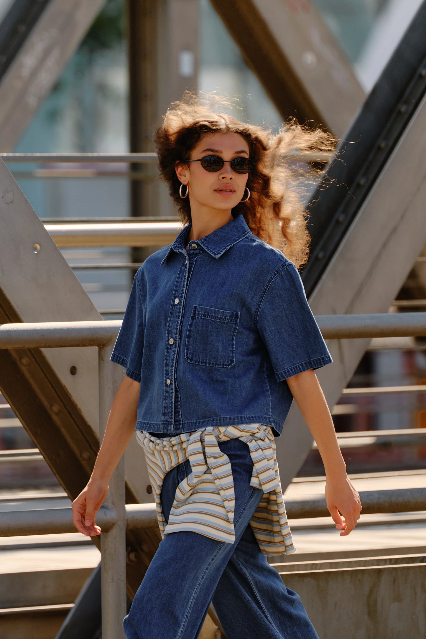Malika Uta Oversize Shirt, Mid Blue Denim