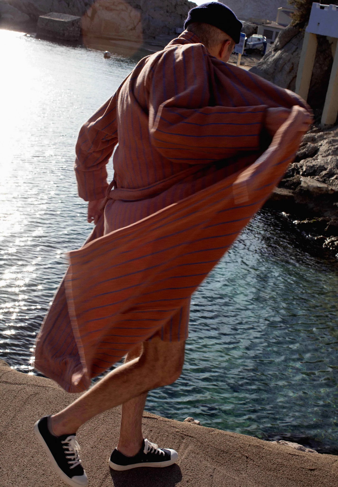 Naram Bathrobe, Camel & Ultramarine Blue