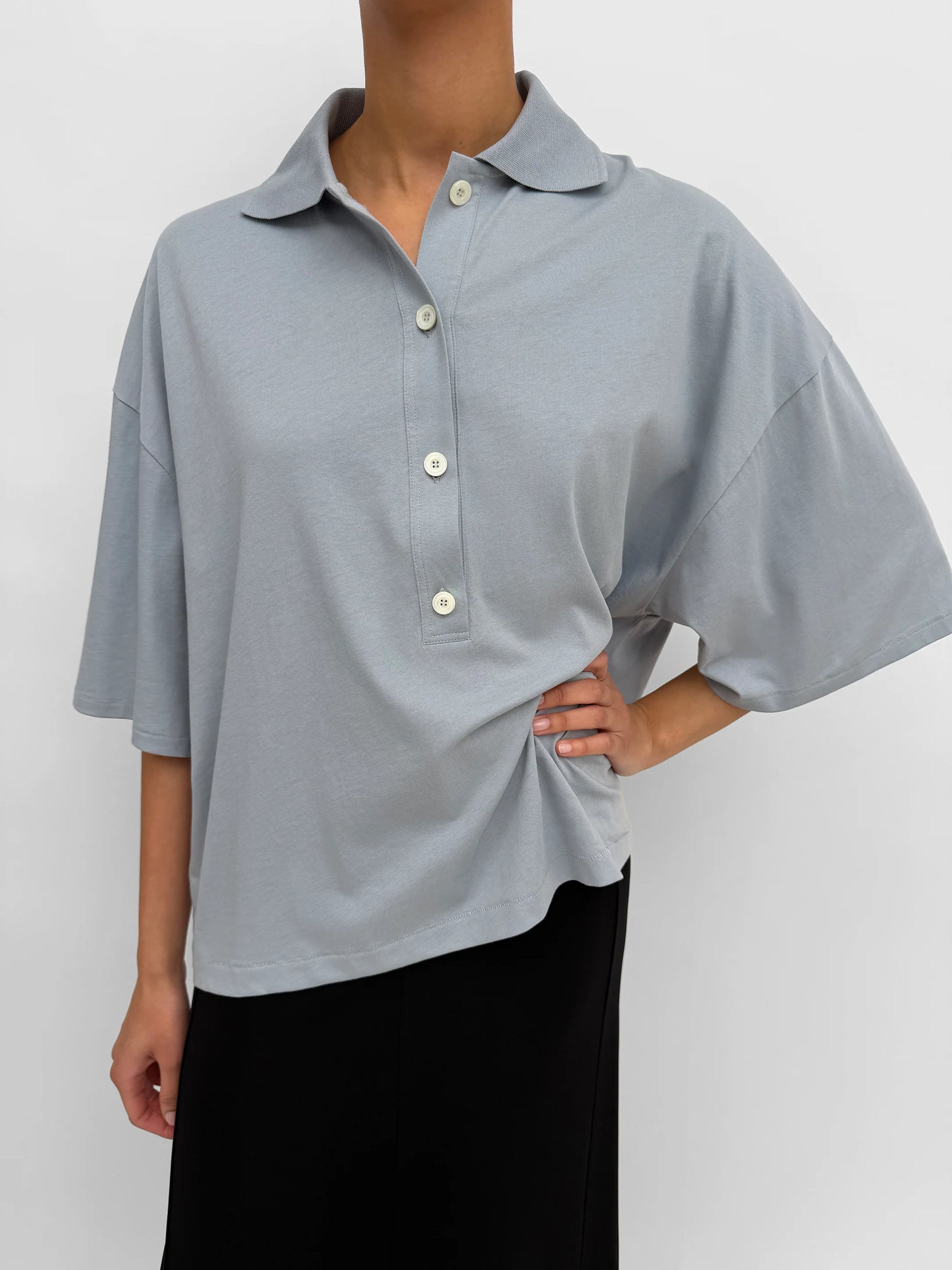 Bliss Oversized Polo Shirt, Pearl Blue
