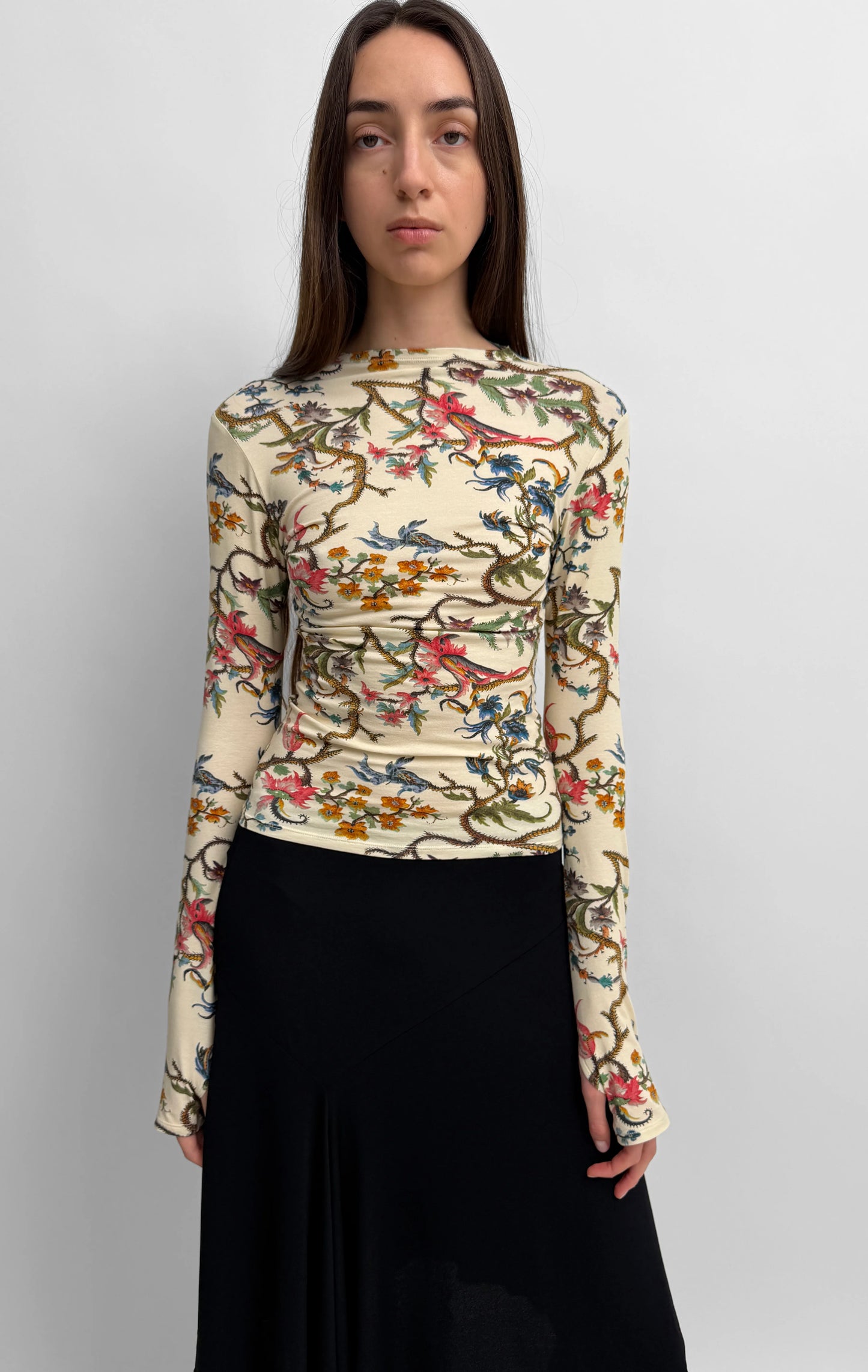 Karlai Long Sleeve Dance Top, Cream Multi
