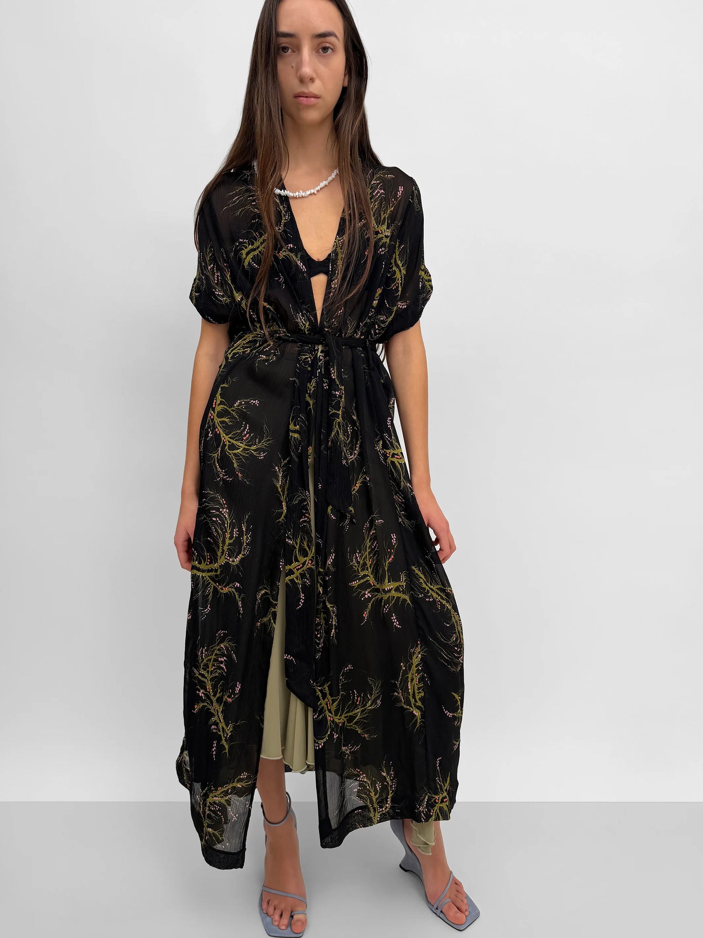 Olympia Wrap Caftan Dress, Black/Olive