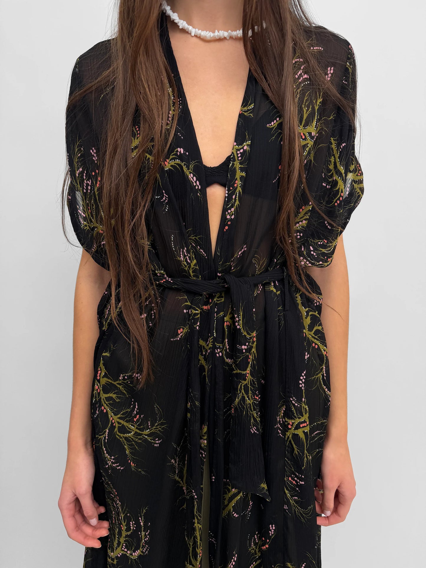 Olympia Wrap Caftan Dress, Black/Olive