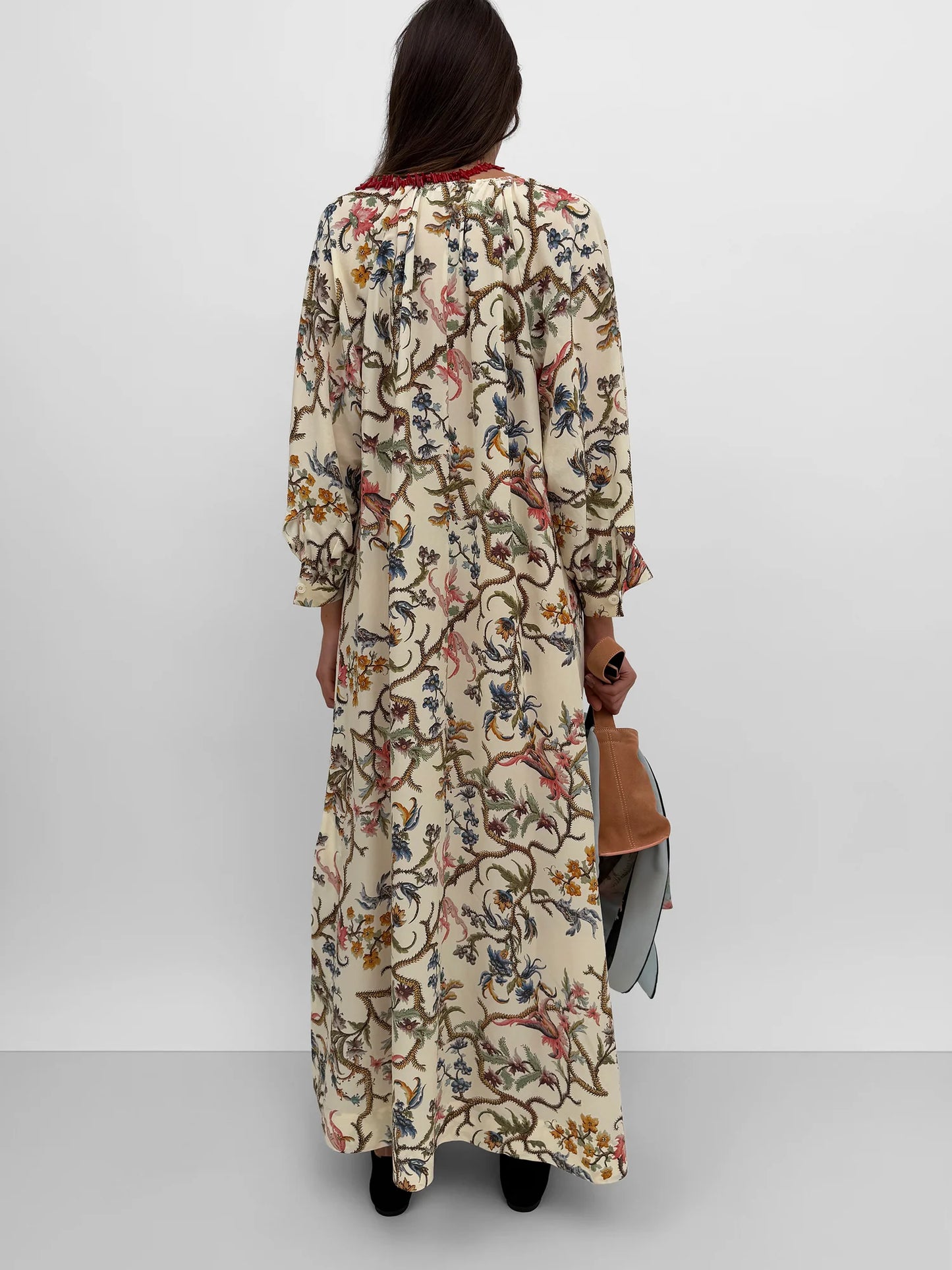 Windy Light Silk Dress, Cream Multi
