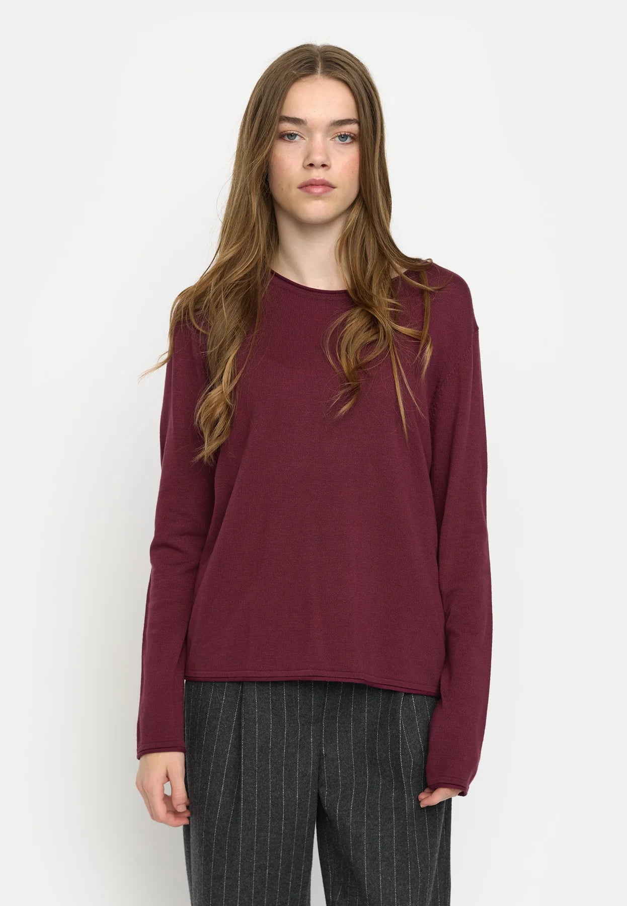 SRMarla O-Neck Roll Edge Knit, Tawny Port