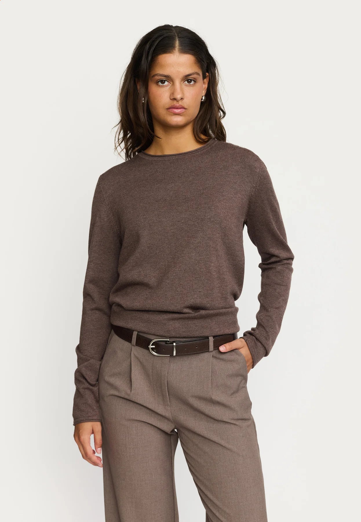 SRMarla O-Neck Roll Edge Knit, Coffee Quartz Melange