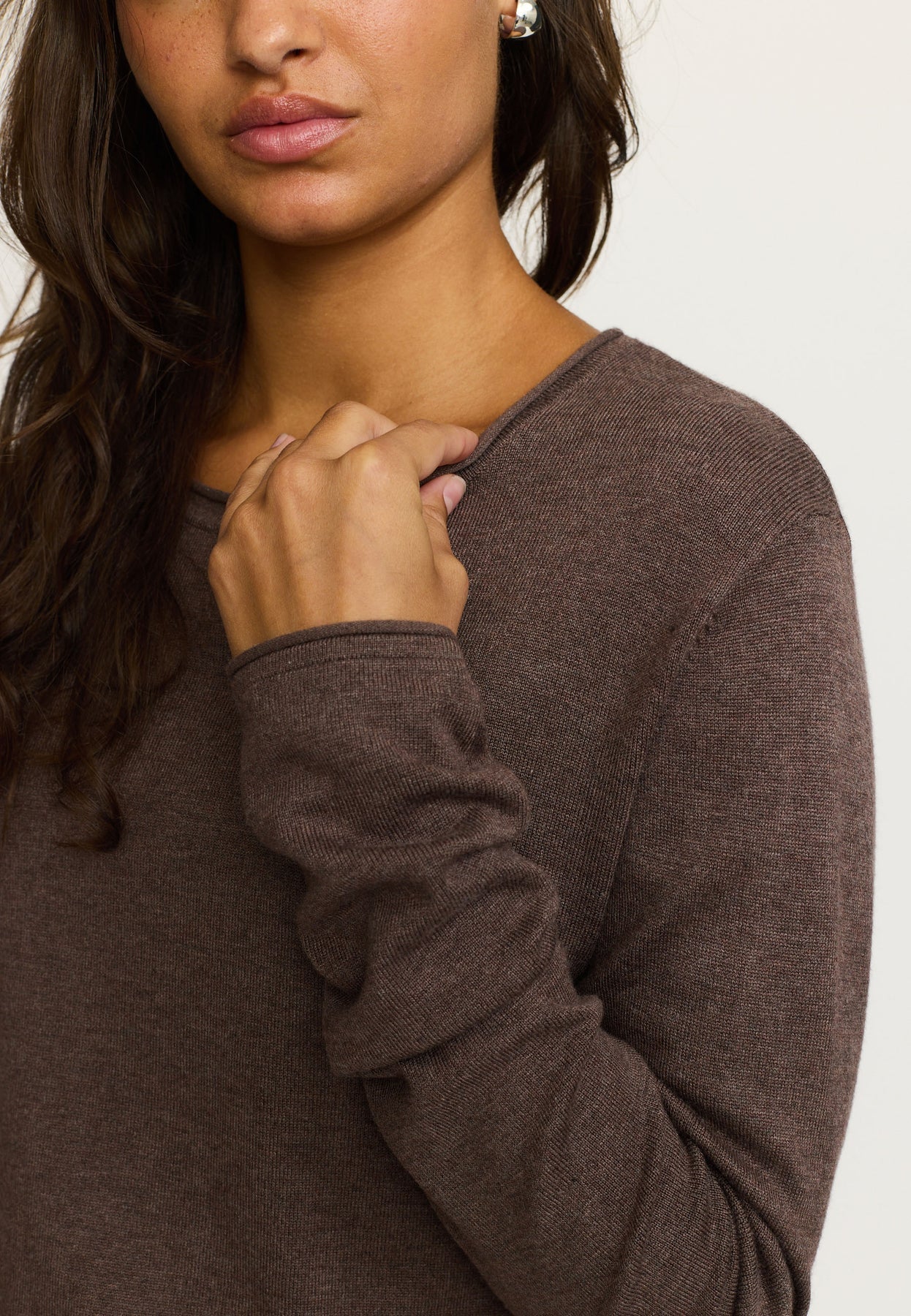 SRMarla O-Neck Roll Edge Knit, Coffee Quartz Melange