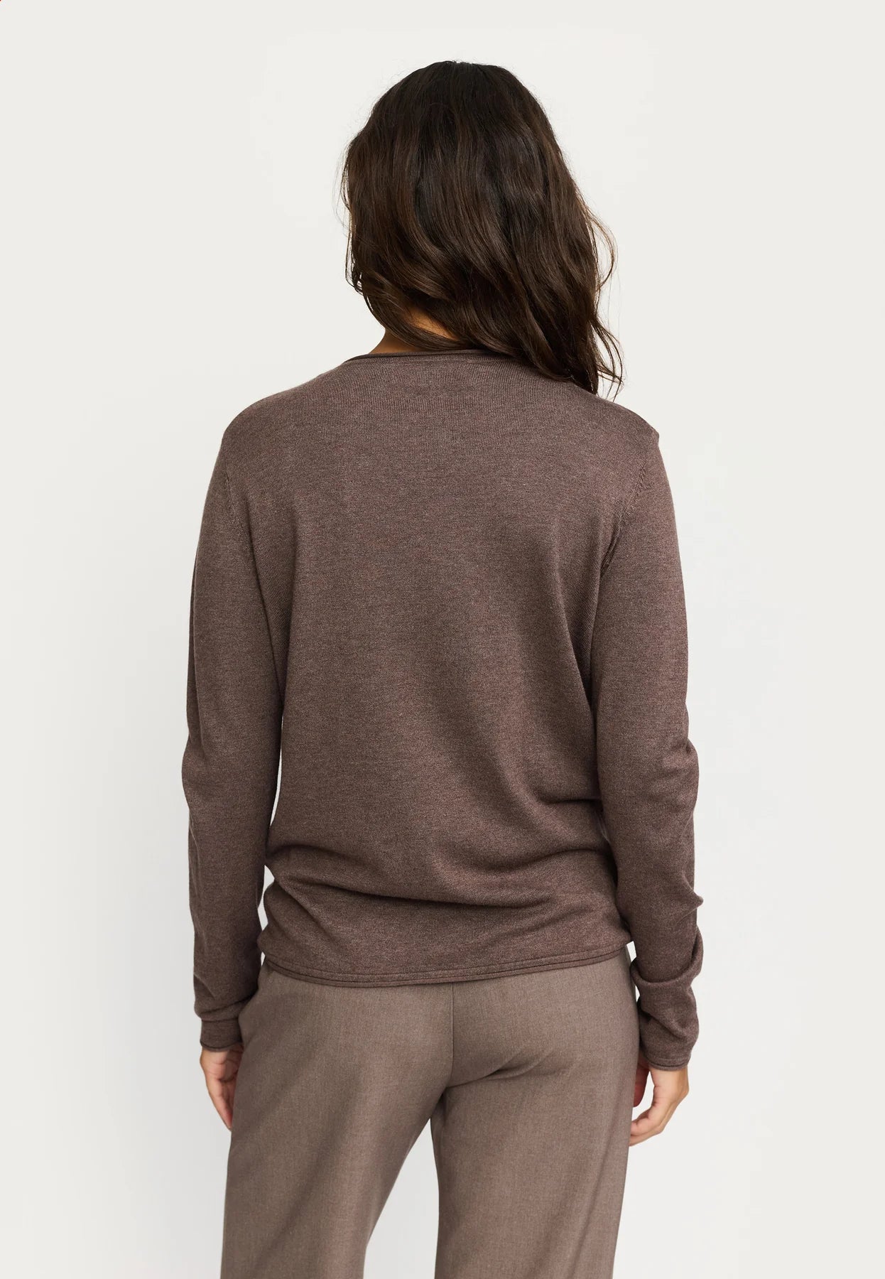 SRMarla O-Neck Roll Edge Knit, Coffee Quartz Melange