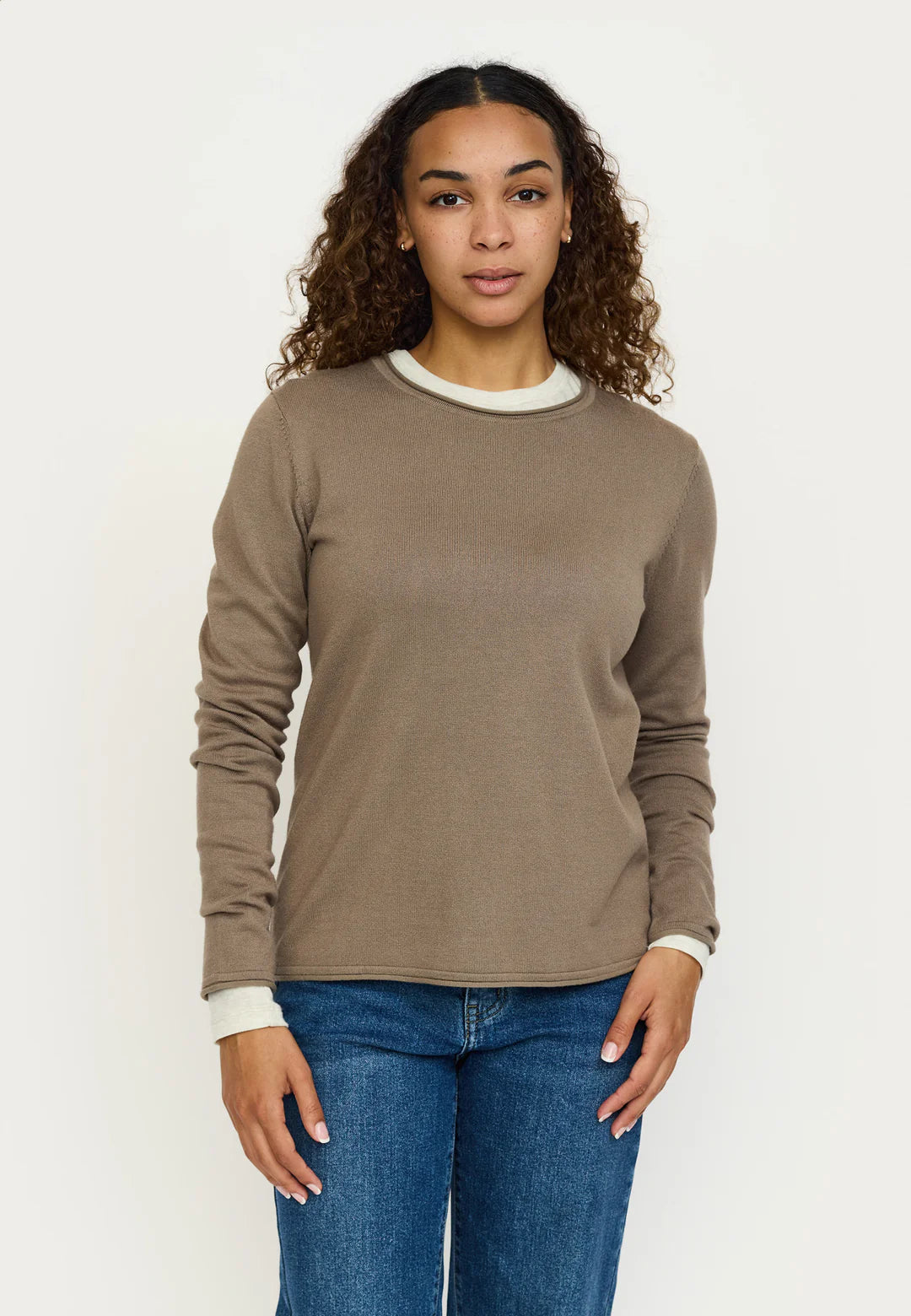 SRMarla O-neck Roll Edge Knit Greige, Soft Rebels, Såininorden
