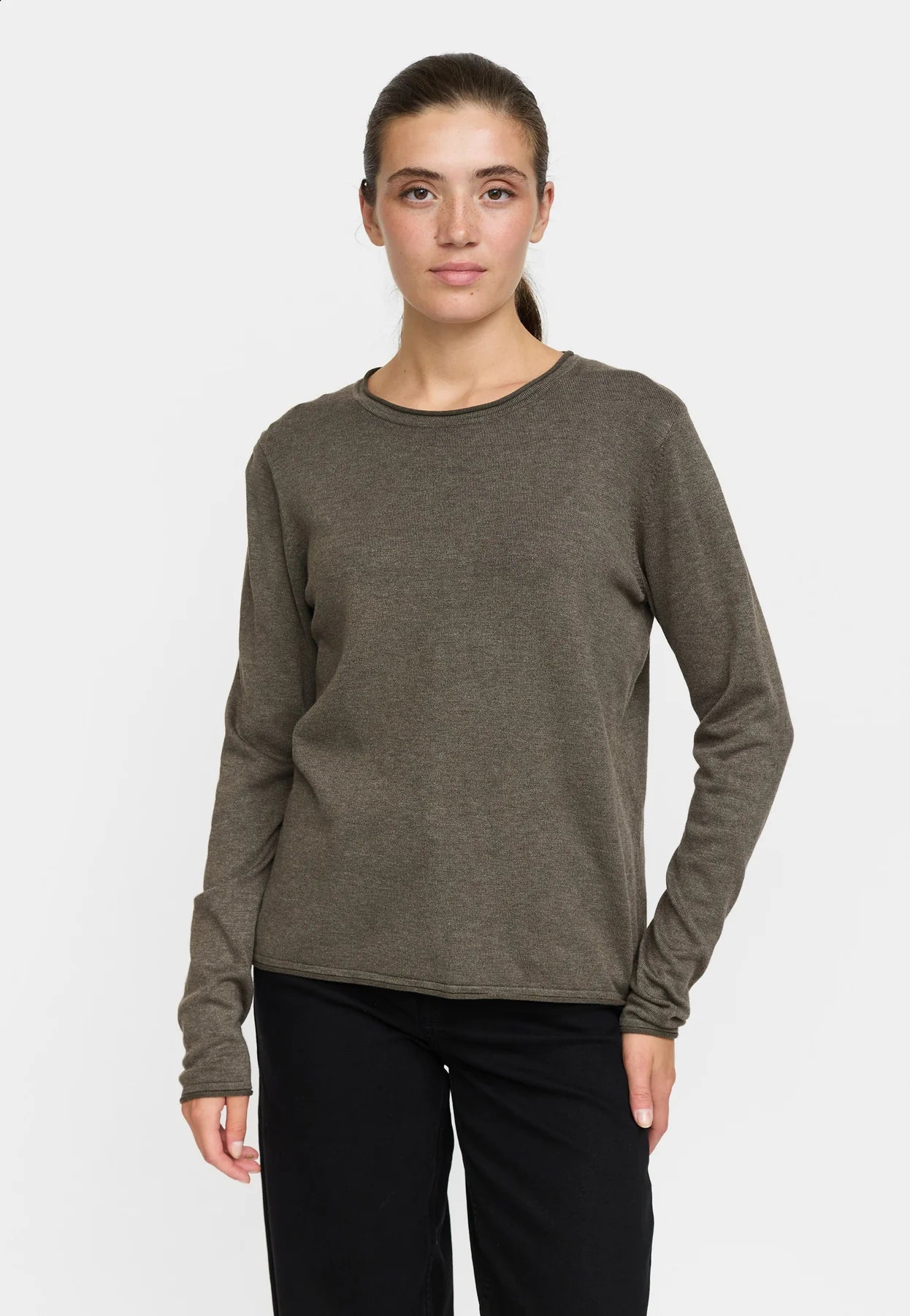 SRMarla O-neck Knit Roll Edge, Canteen Melange