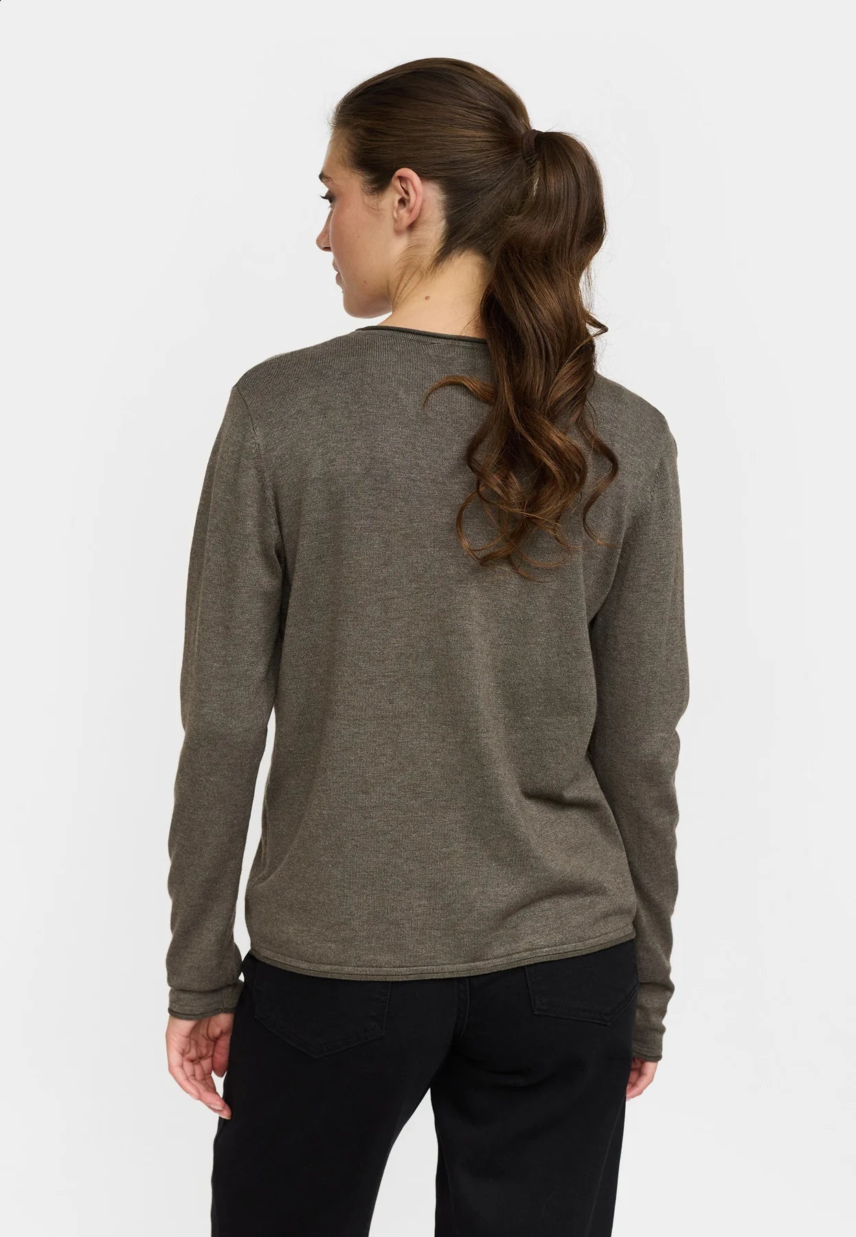 SRMarla O-neck Knit Roll Edge, Canteen Melange