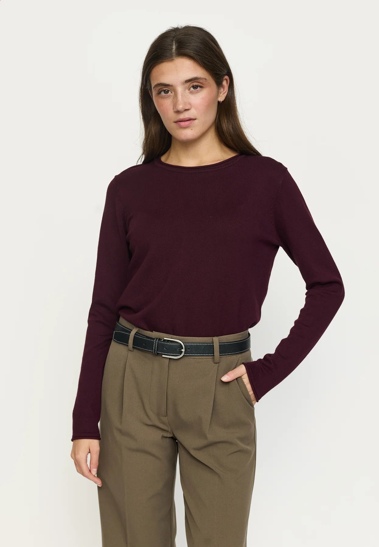 SRMarla O-neck Knit Roll Edge, Vinyard Wine