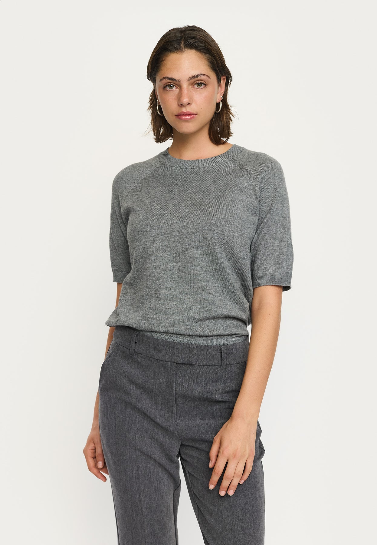 SRMarla SS O-neck Knit, Medium Grey Melange