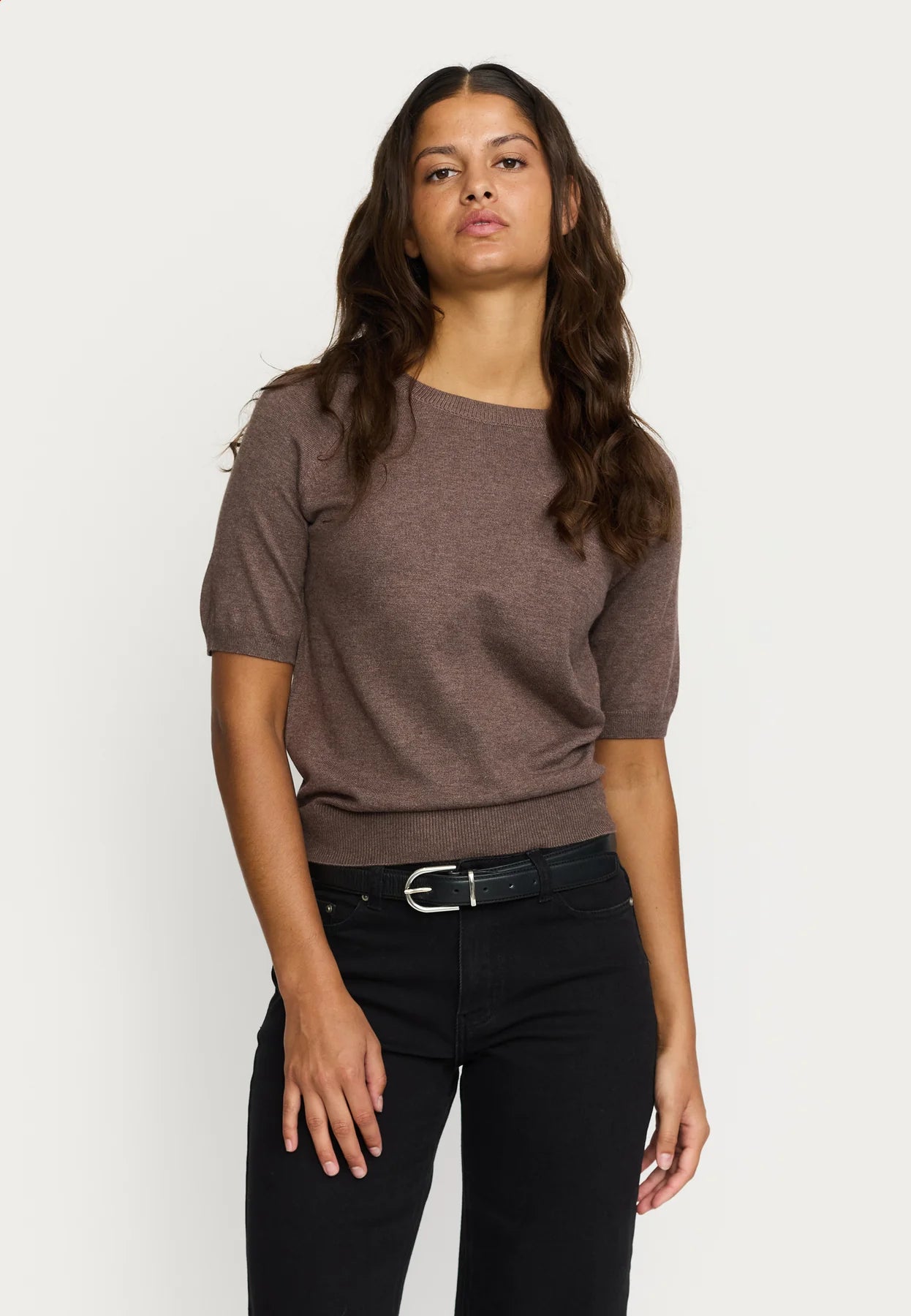SRMarla SS O-neck Knit, Coffee Quartz Melange